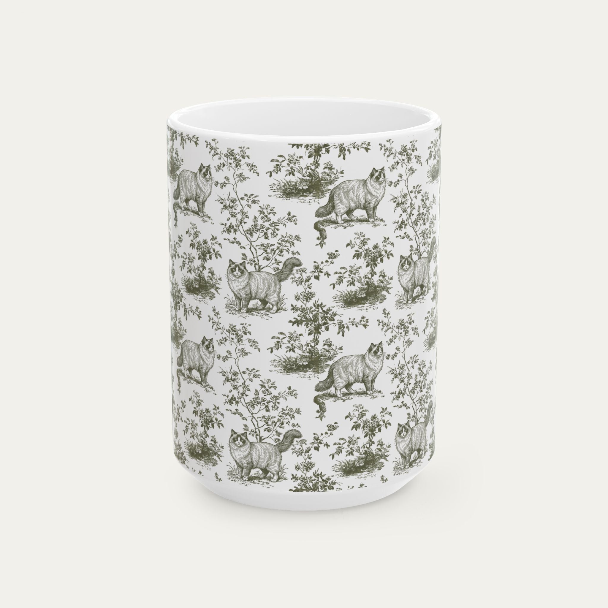 Ragdoll Cat Sage Green Toile Mug