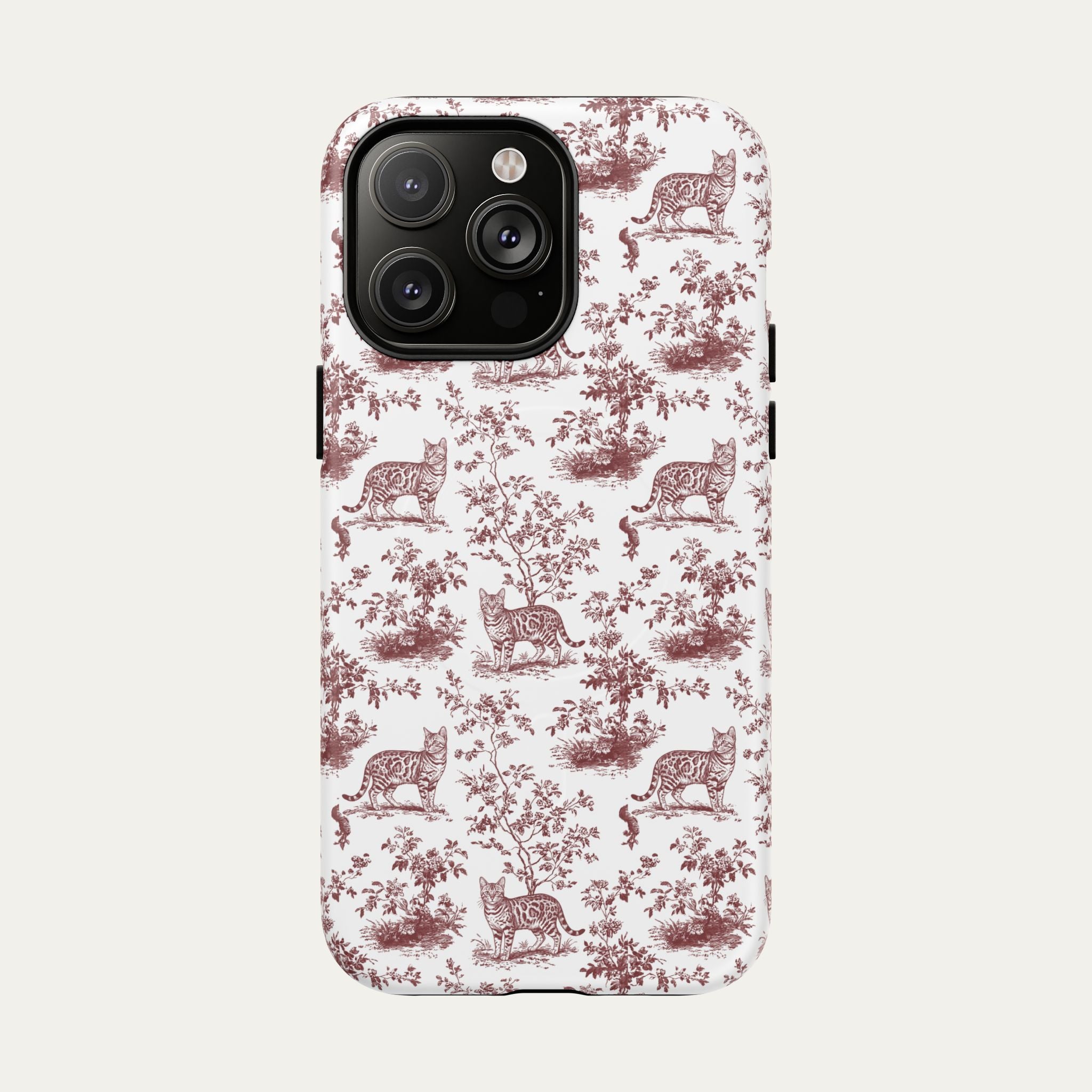 Bengal Cat Burgundy Toile phone Case