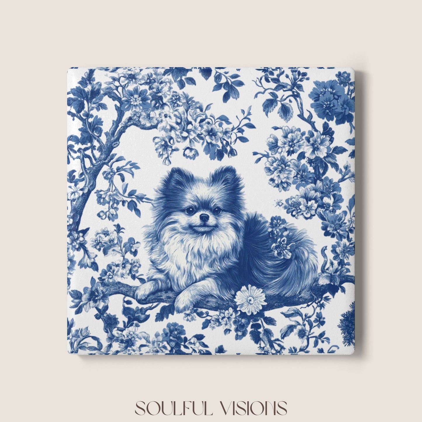 Pomeranian Ceramic Coaster French Toile