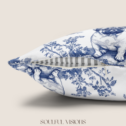 Pug Blue French Toile Pillow
