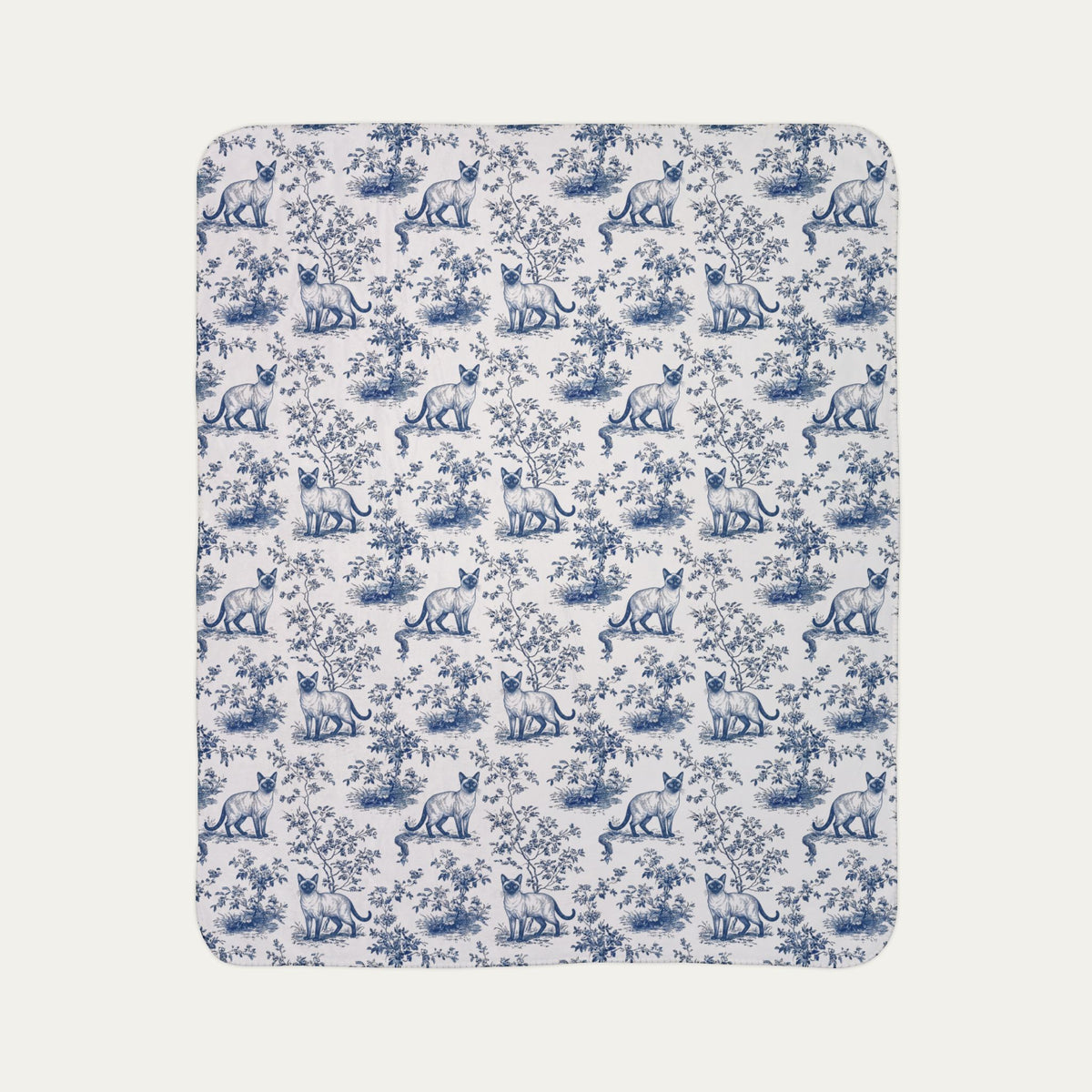 Siamese Cat Toile De Jouy Fleece Blanket