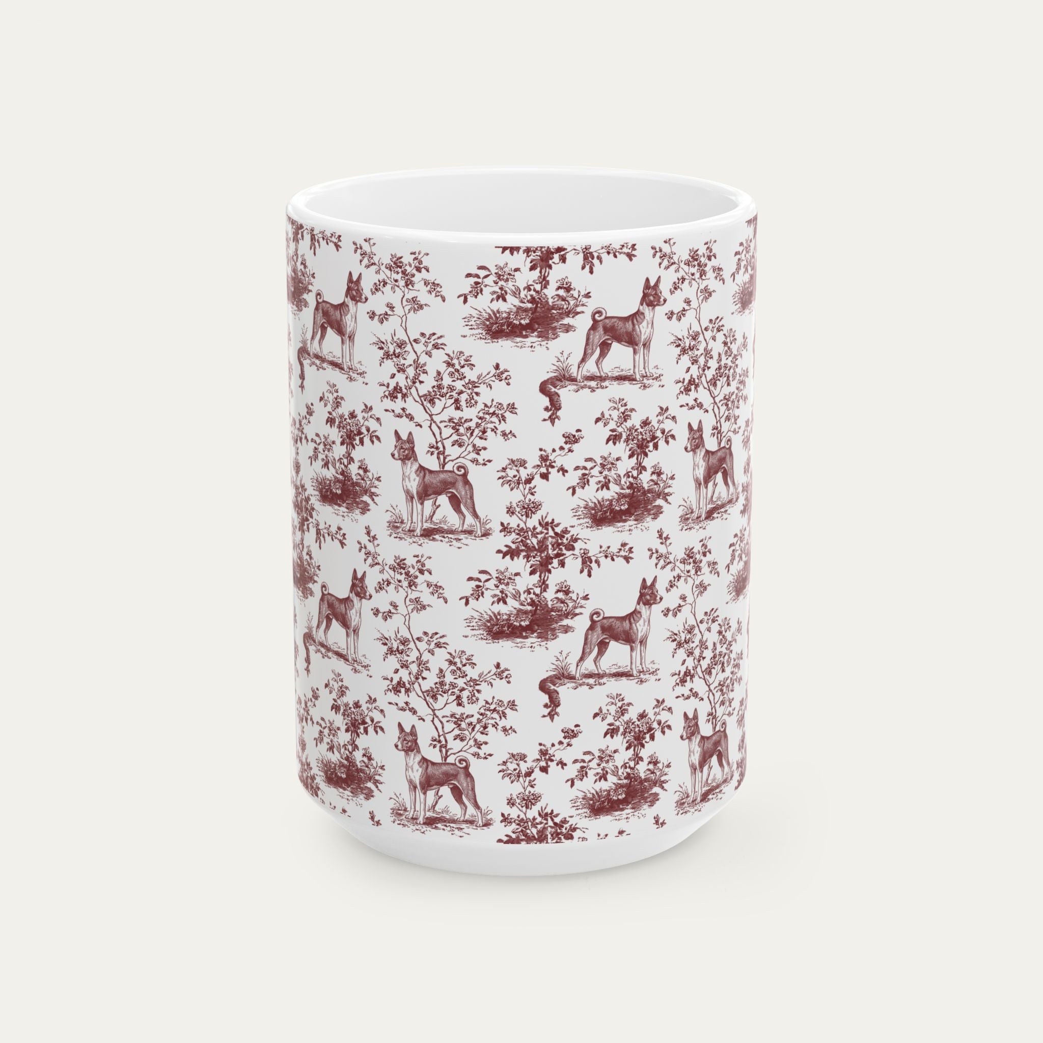 Basenji Burgundy Toile Mug
