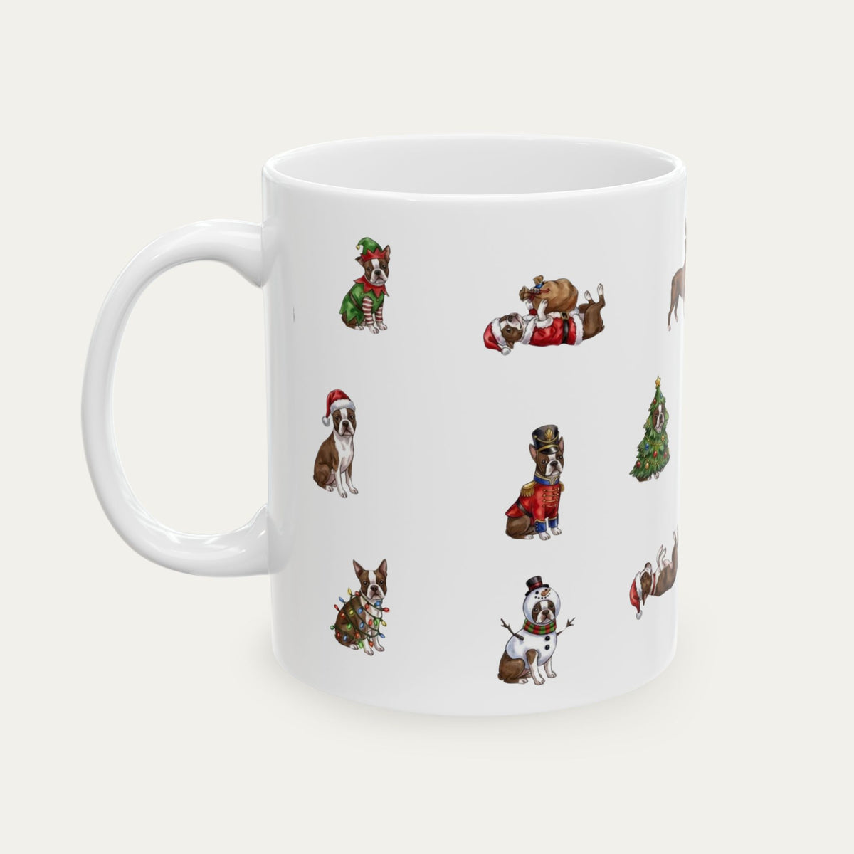 Boston Terrier Brown and White Christmas Mug