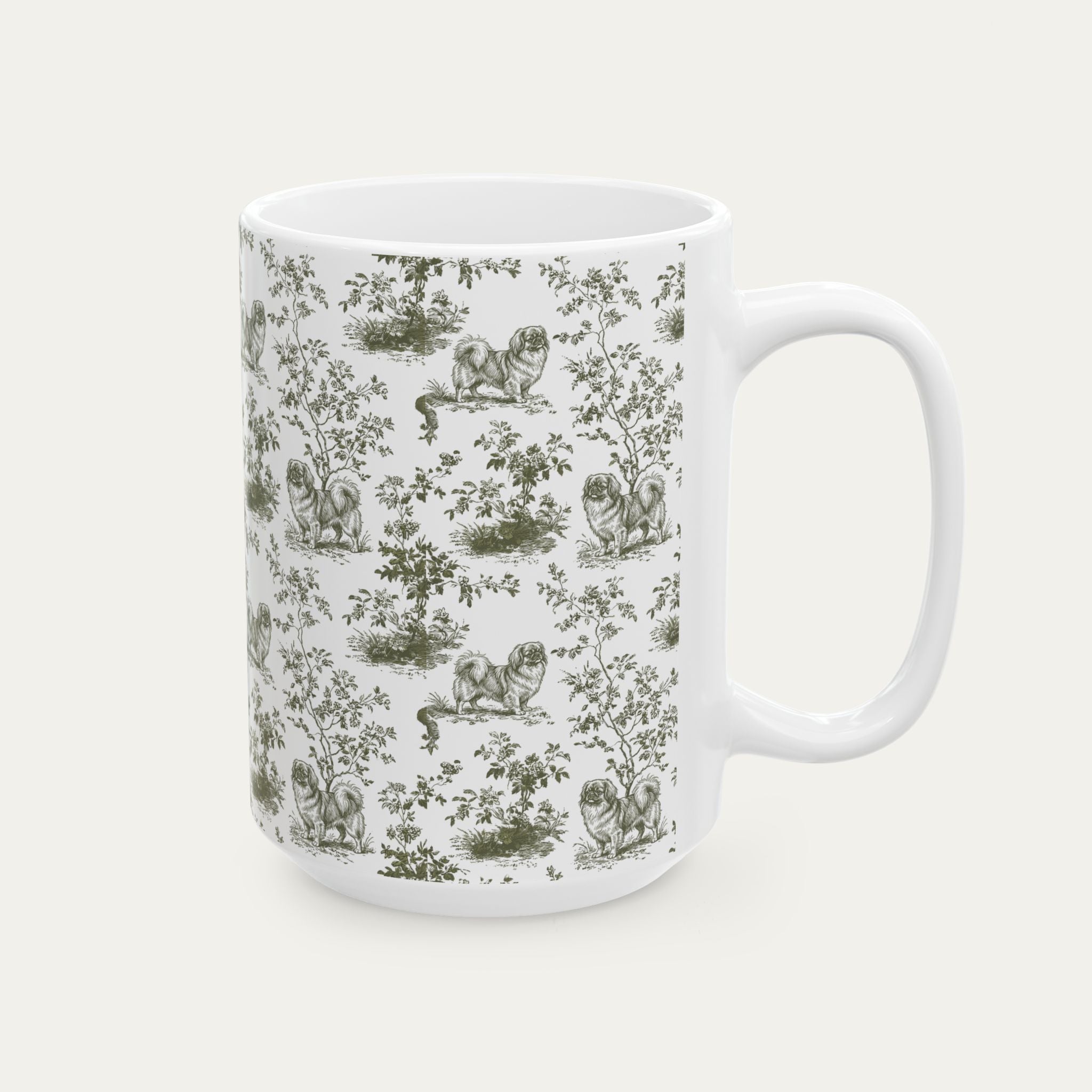 Pekingese Sage Green Toile Mug