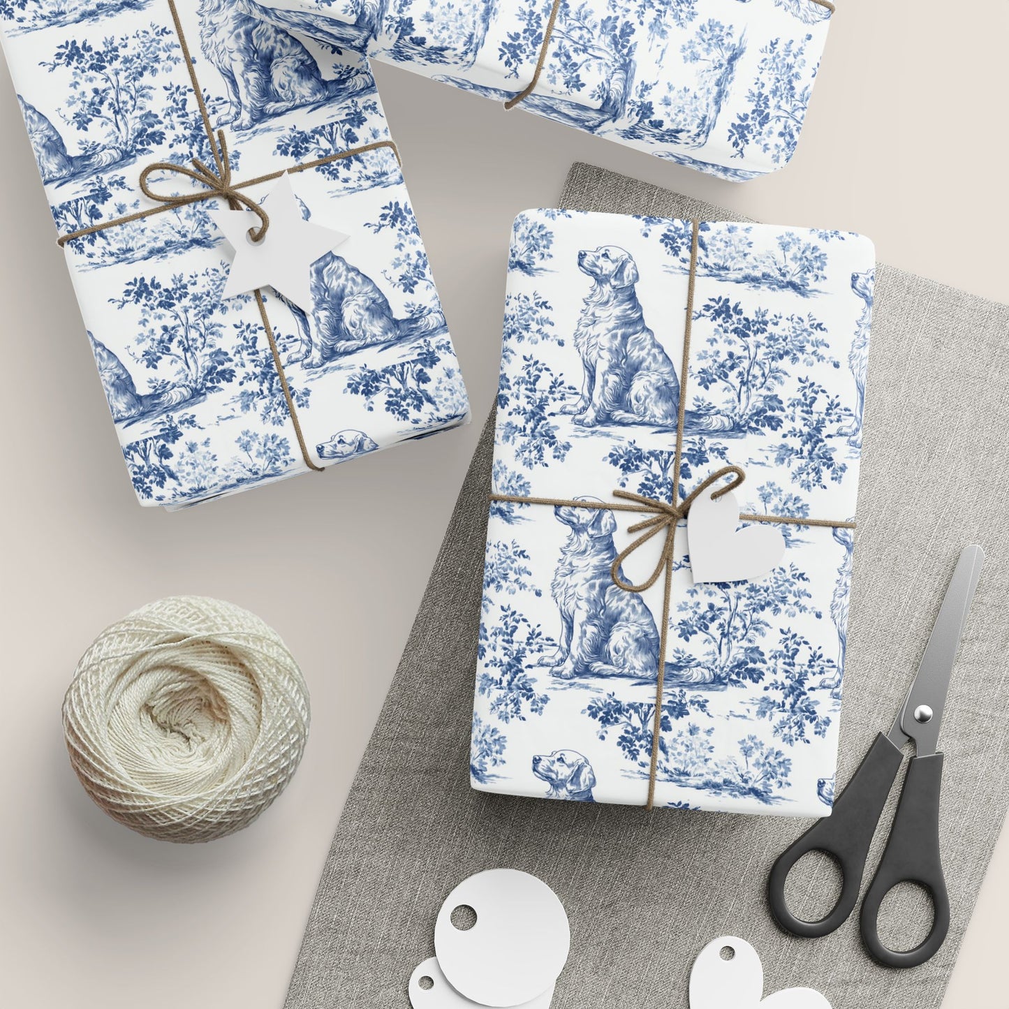Golden Retriever French Toile De Jouy Wrapping Paper