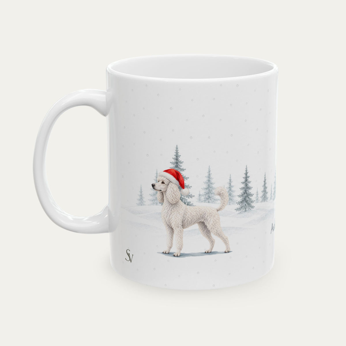 Custom Poodle White Christmas Santa Hat Mug