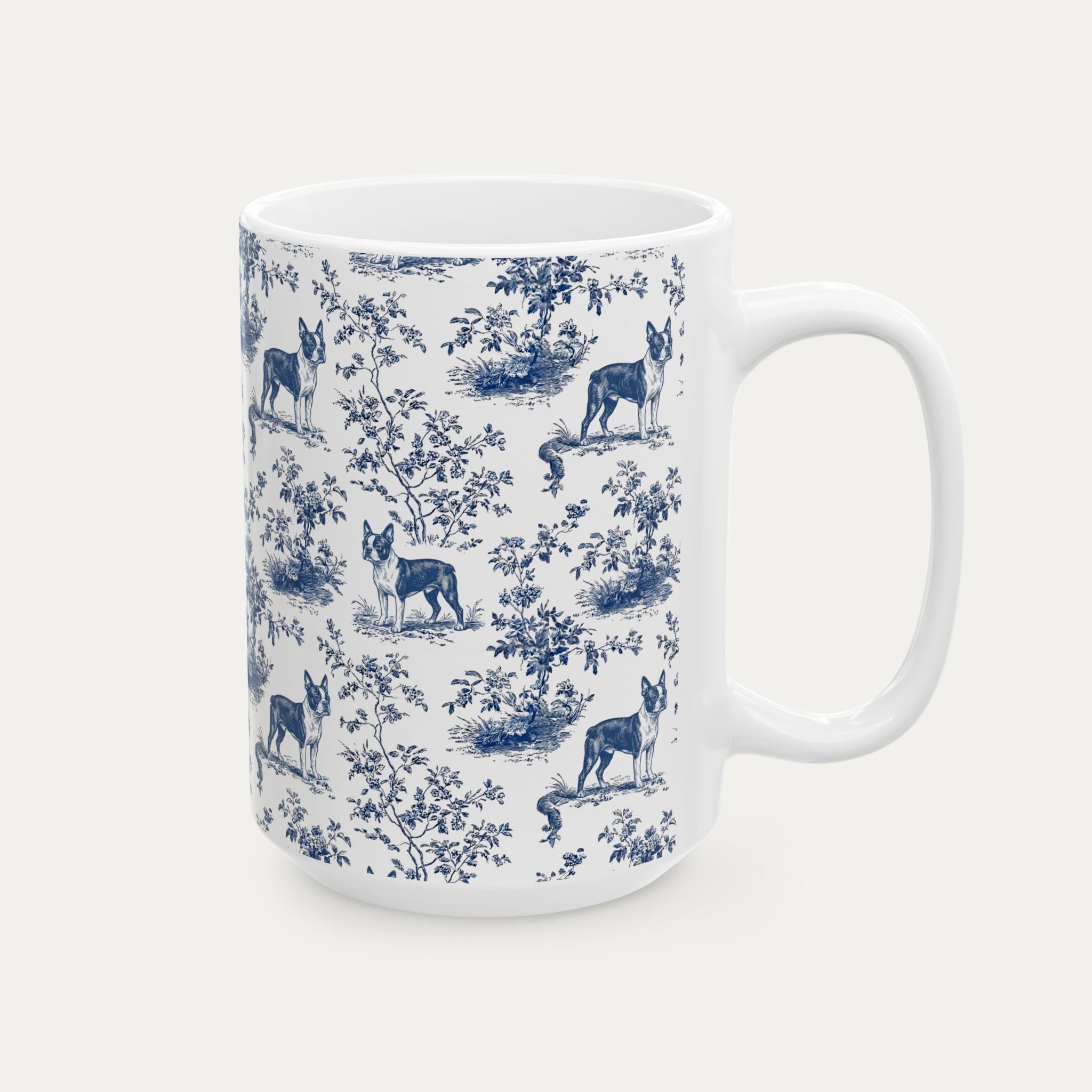 Boston Terrier Blue Toile Mug
