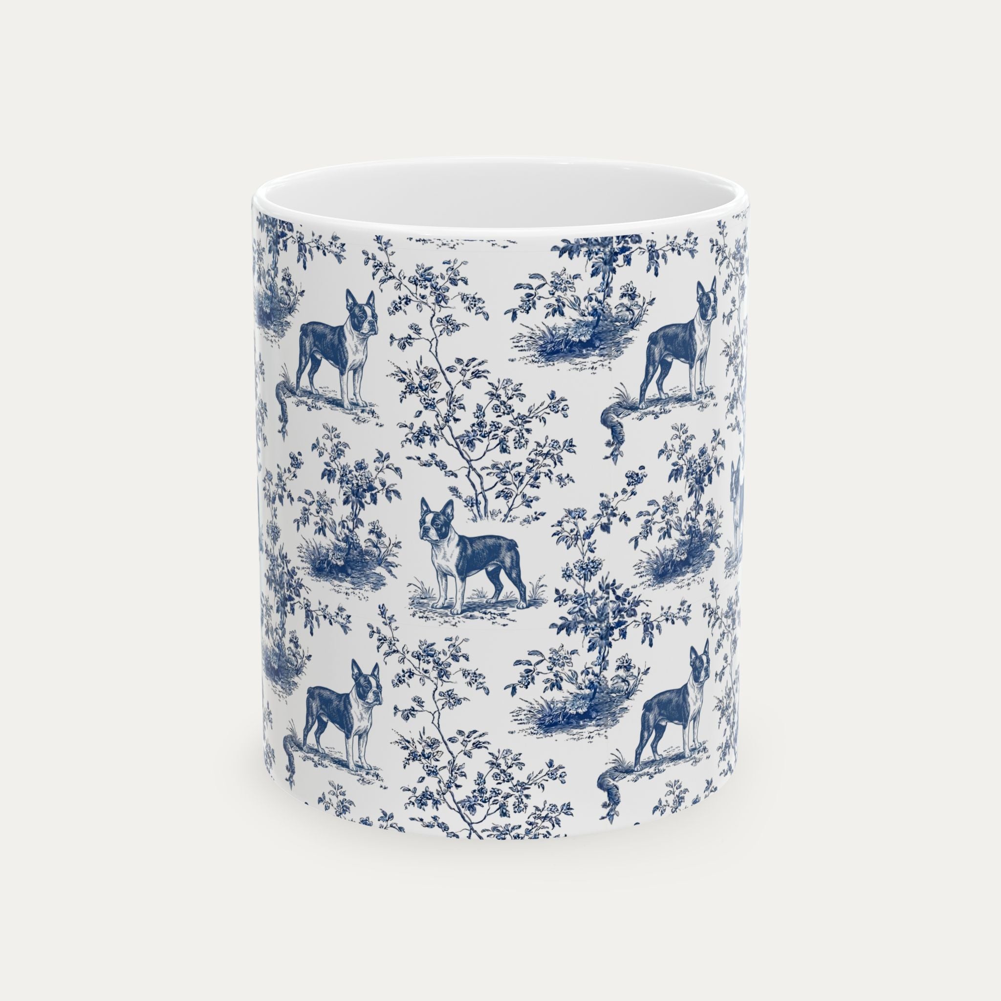 Boston Terrier Blue Toile Mug