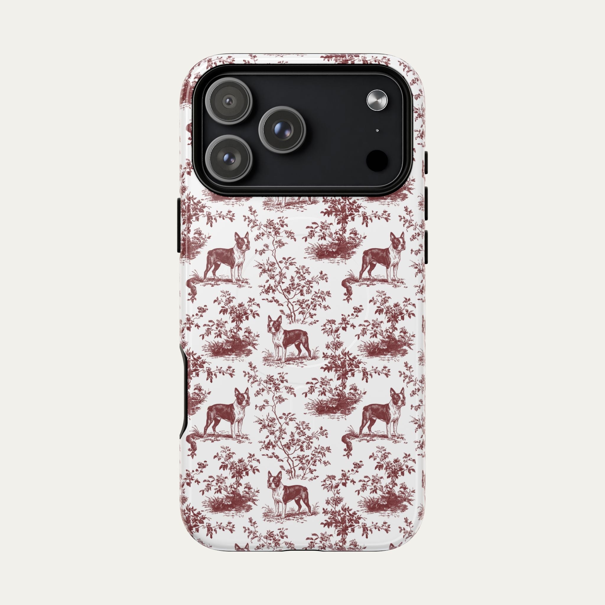 Boston Terrier Burgundy Toile phone Case