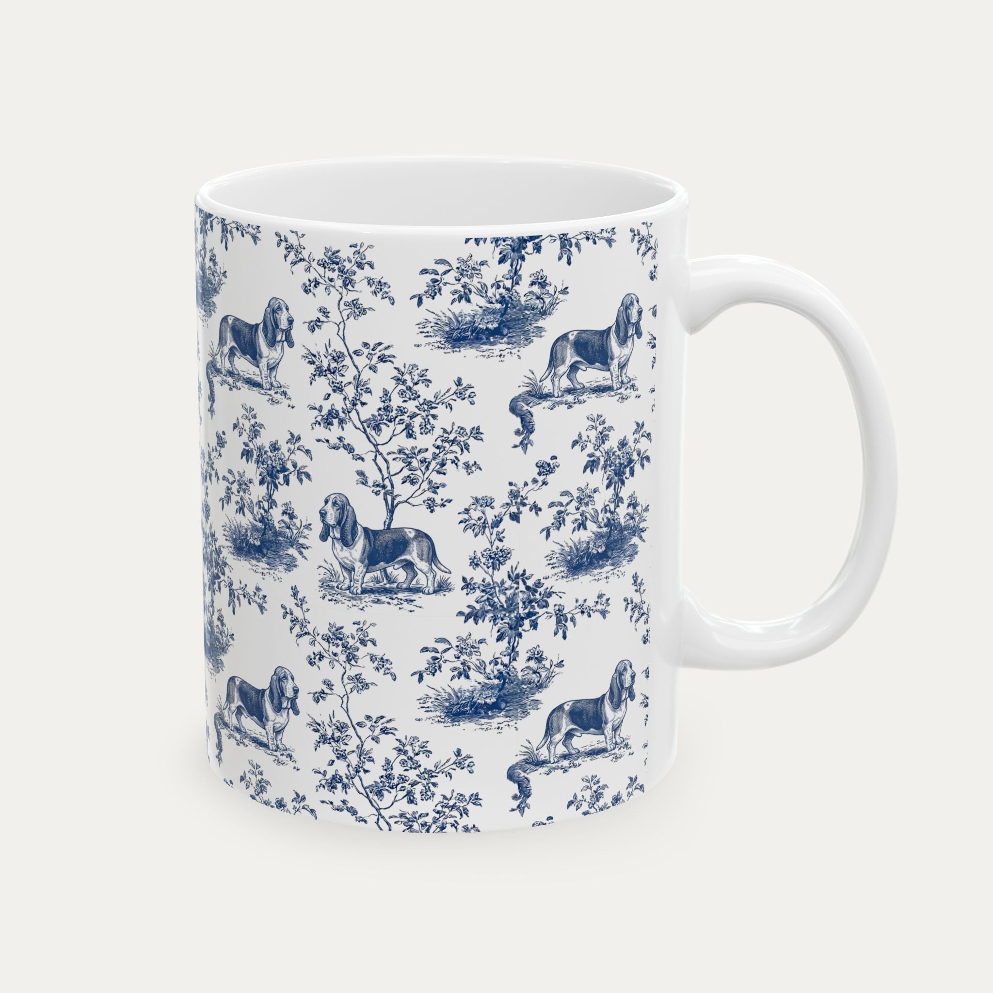 Basset Hound Blue Toile Mug
