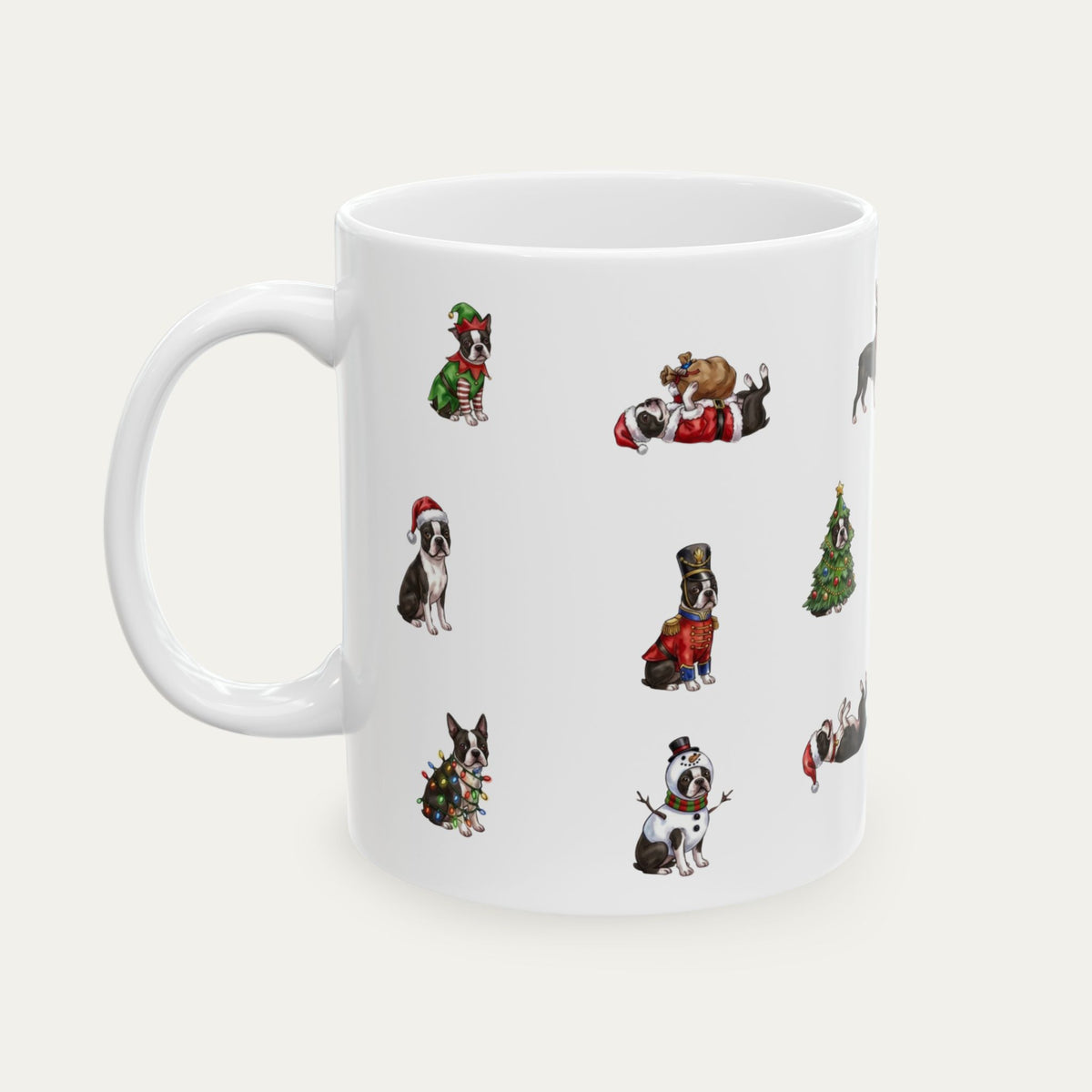 Boston Terrier Black and White Christmas Mug