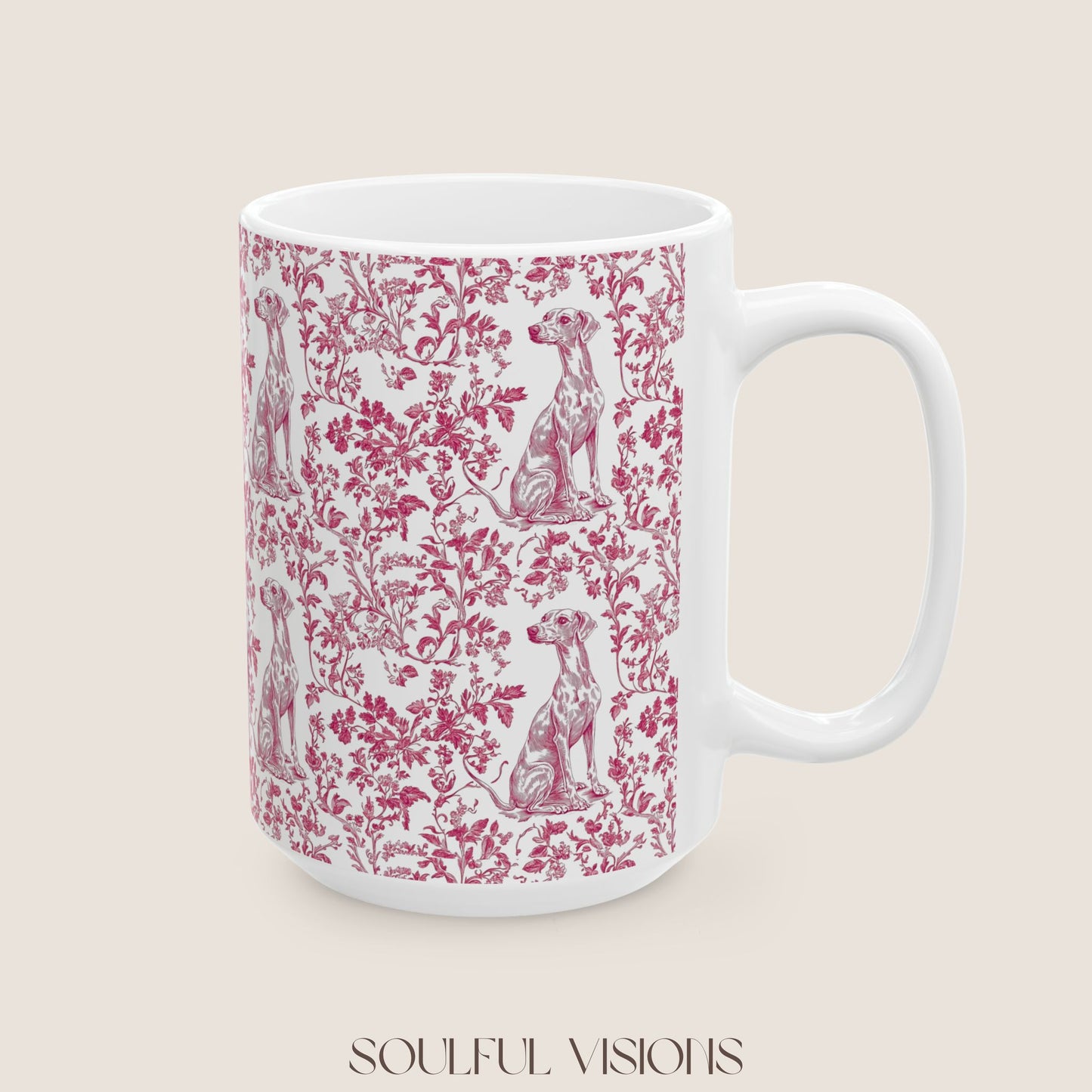 Whippet French Pink Toile De Jouy Mug