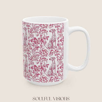 Whippet French Pink Toile De Jouy Mug
