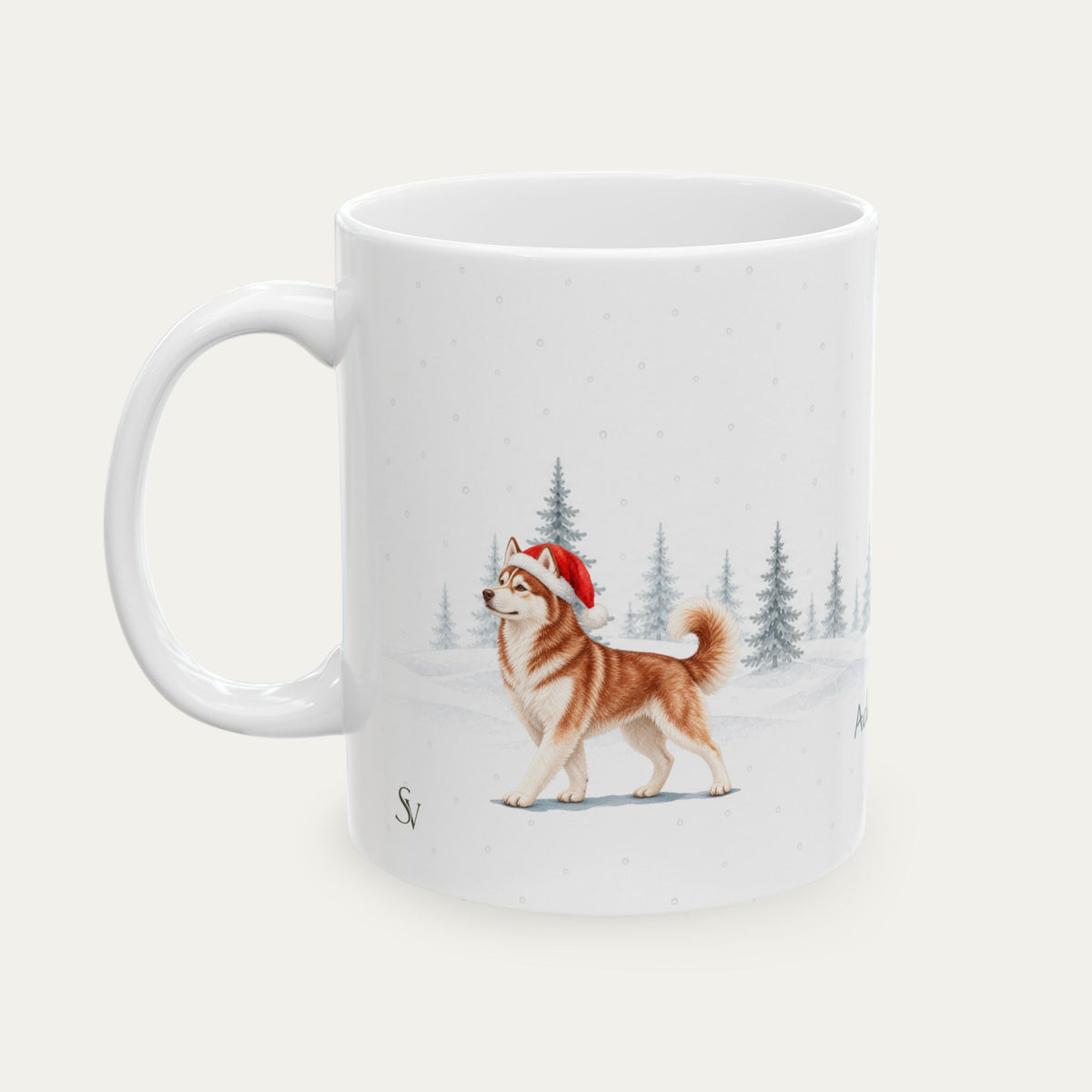 Custom Siberian Husky Red and White Christmas Santa Hat Mug