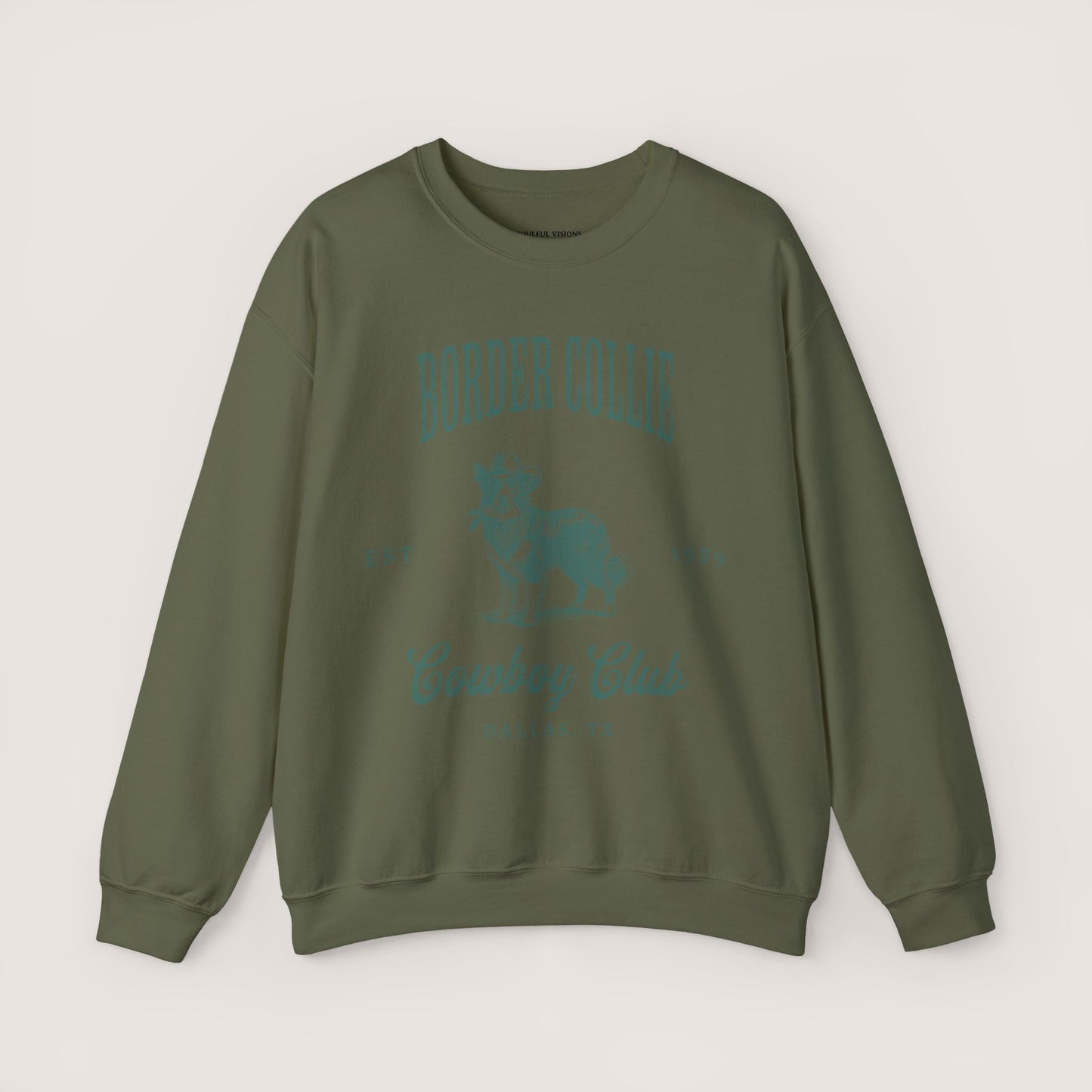 border collie Cowboy Club Sweatshirt - ash with green design