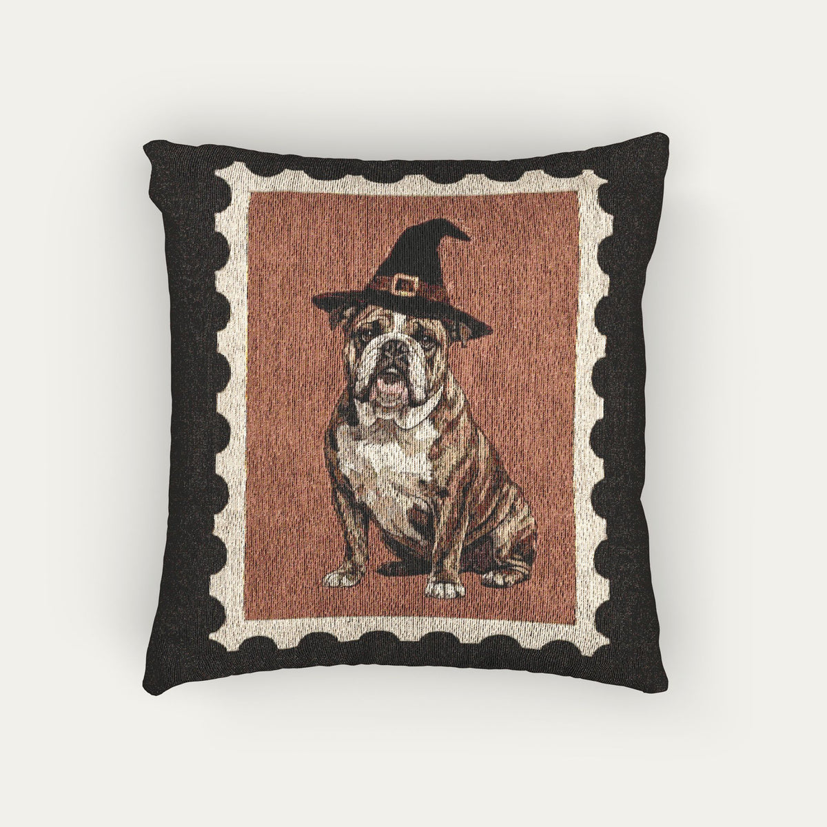 Bulldog Brindle Halloween Woven Pillow