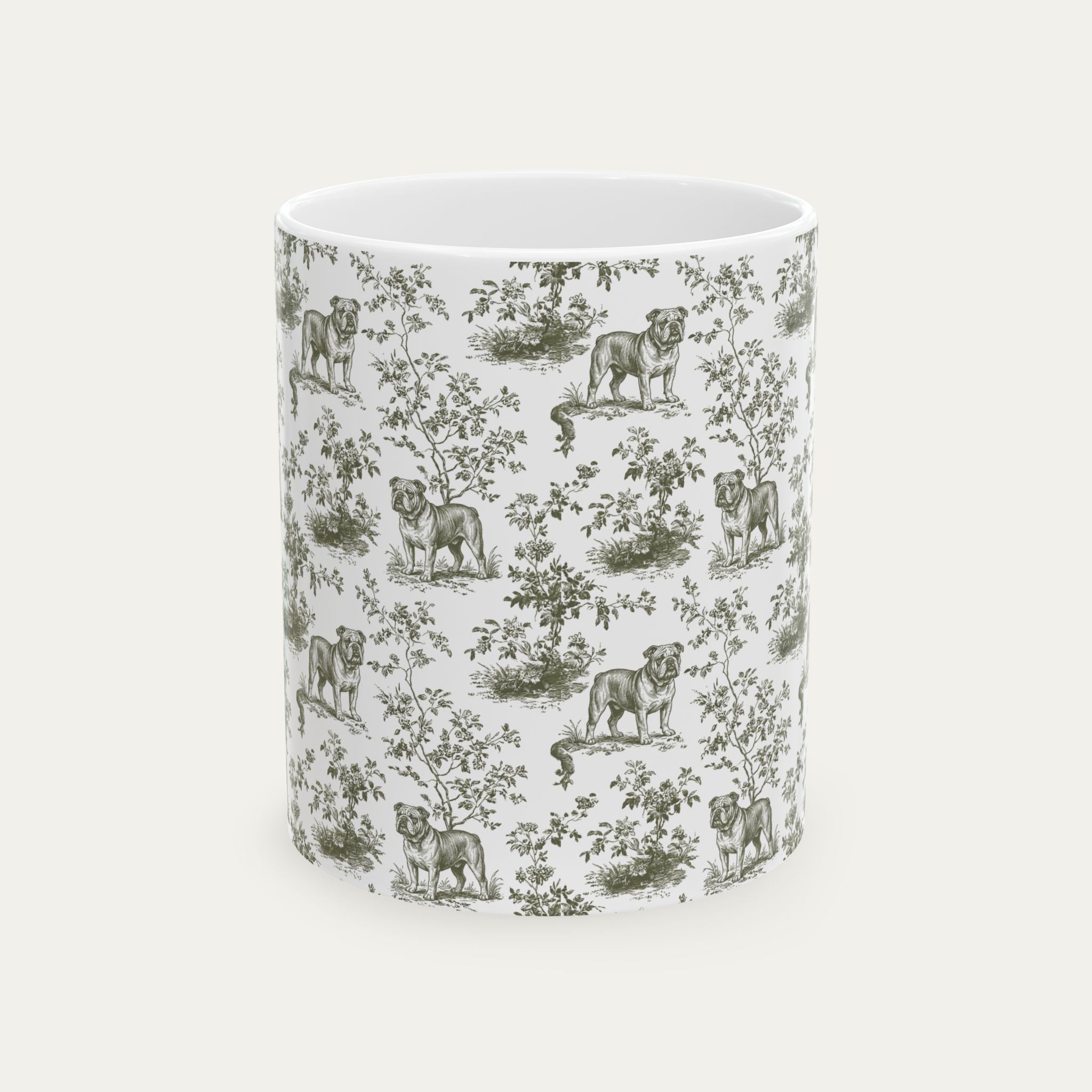 English bulldog Sage Green Toile Mug