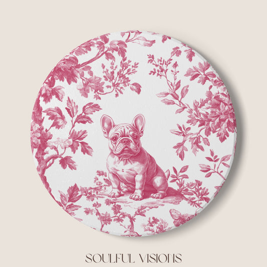 French bulldog Ceramic Coaster French Pink Toile
