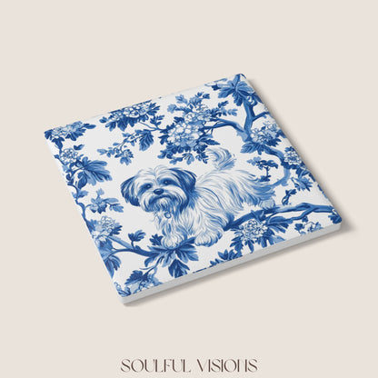 Maltese Ceramic Coaster French Blue Toile
