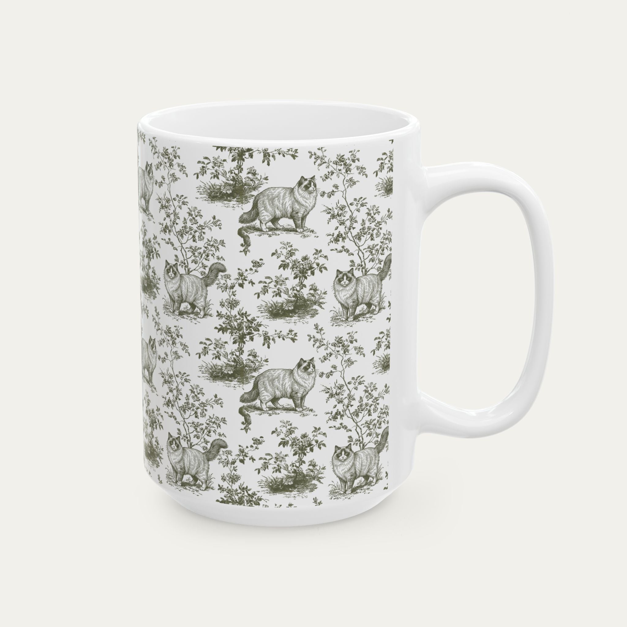 Ragdoll Cat Sage Green Toile Mug