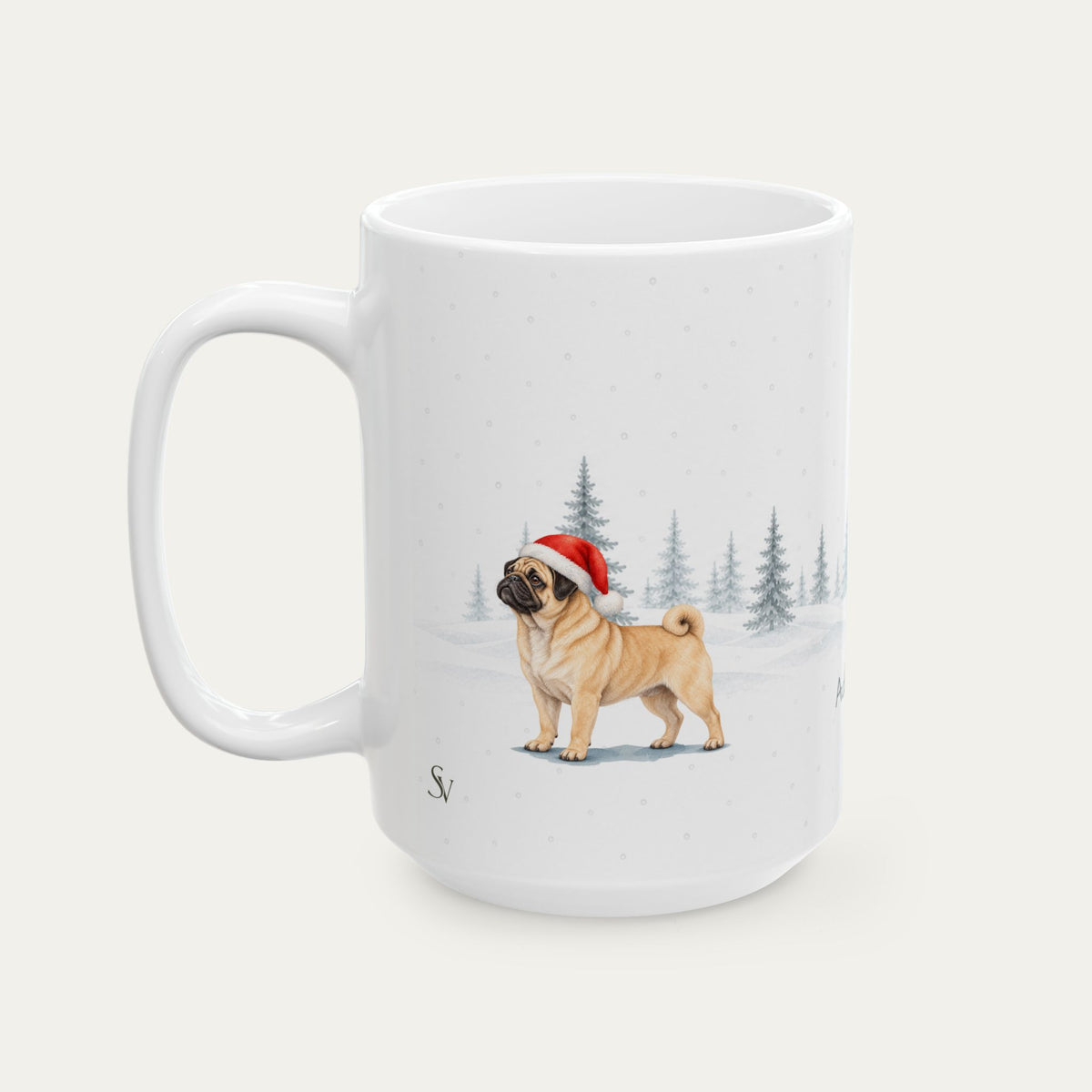 Custom Pug Fawn Black Mask Christmas Santa Hat Mug