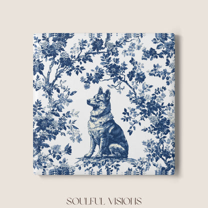 German Shepherd Ceramic Coaster French Blue Toile