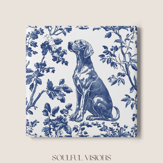 Vizsla Ceramic Coaster French Blue Toile