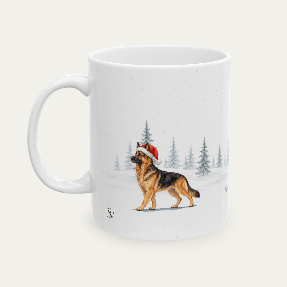 Custom German Shepherd Black and Tan  Christmas Santa Hat Mug
