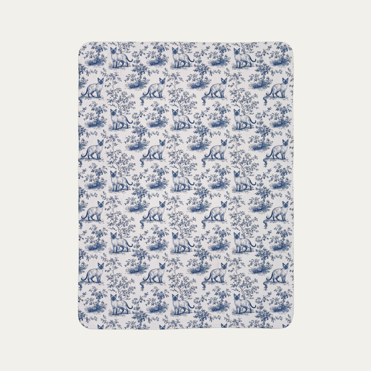 Siamese Cat Toile De Jouy Fleece Blanket