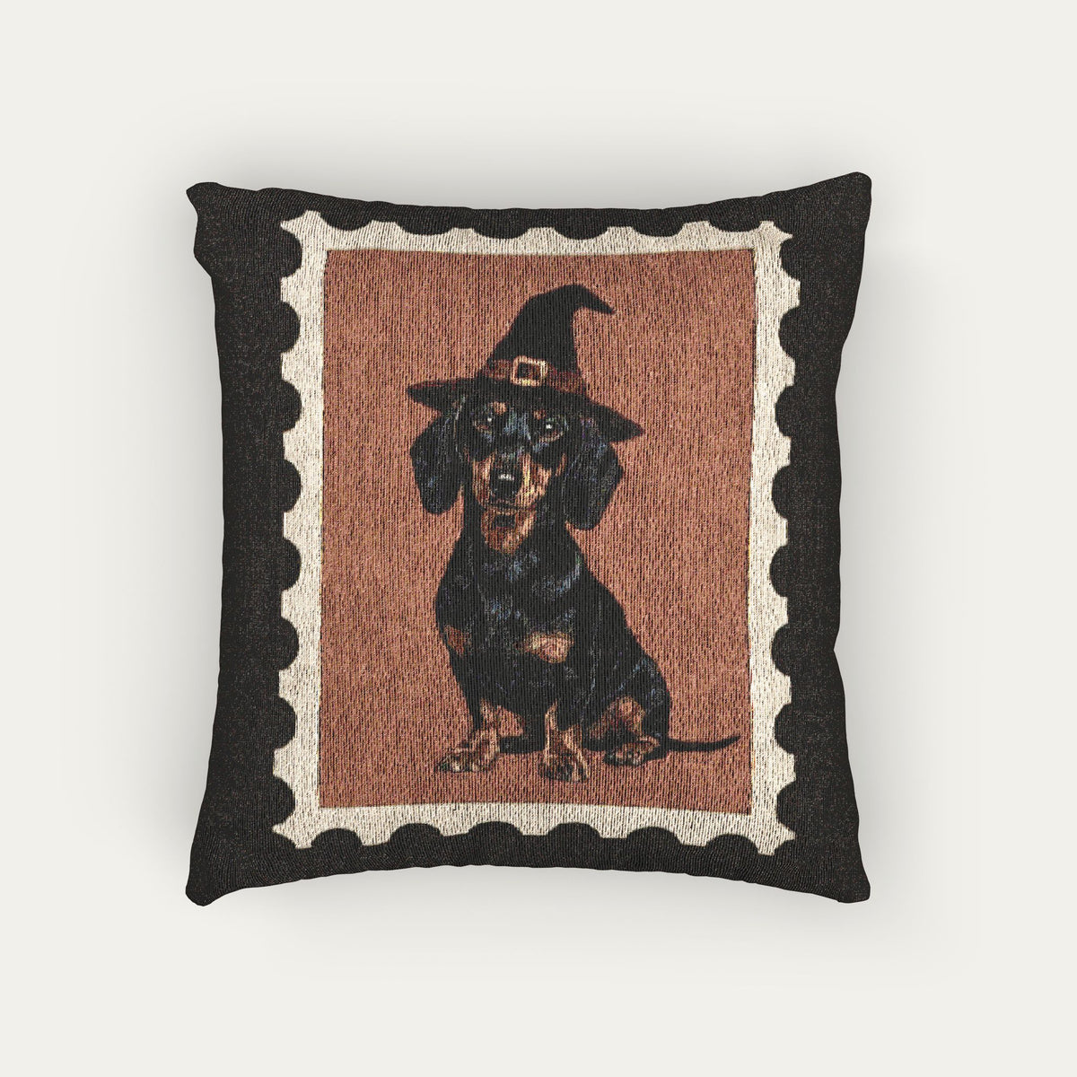 Dachund SH Black and Tan  Halloween Woven Pillow