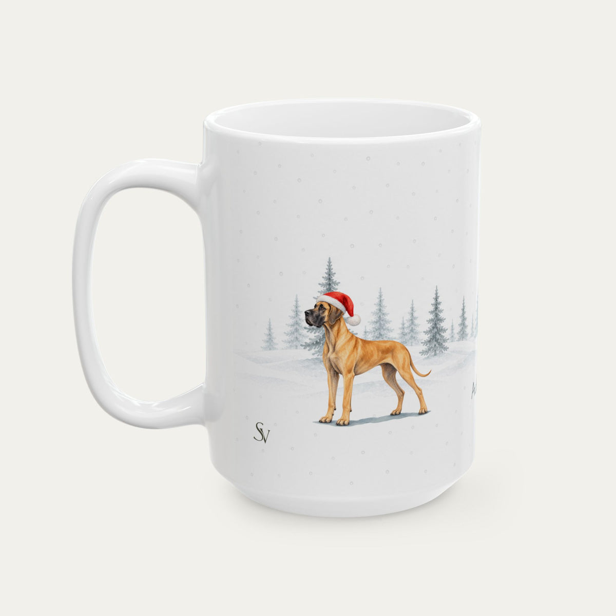 Custom Great Dane Fawn Black Mask  Christmas Santa Hat Mug