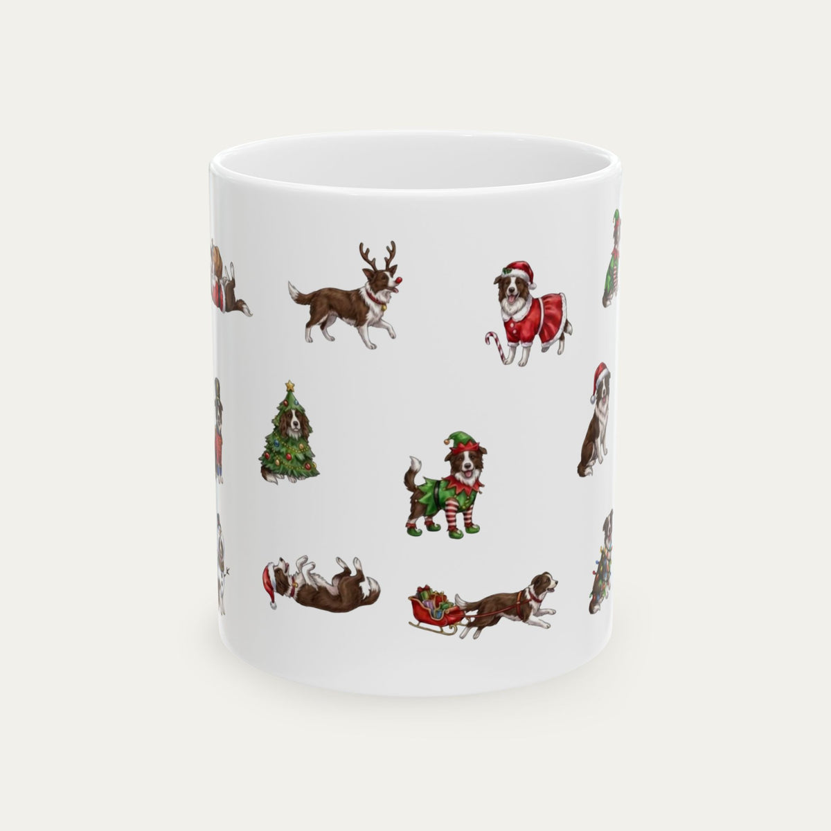 Border Collie Brown and White Christmas Mug