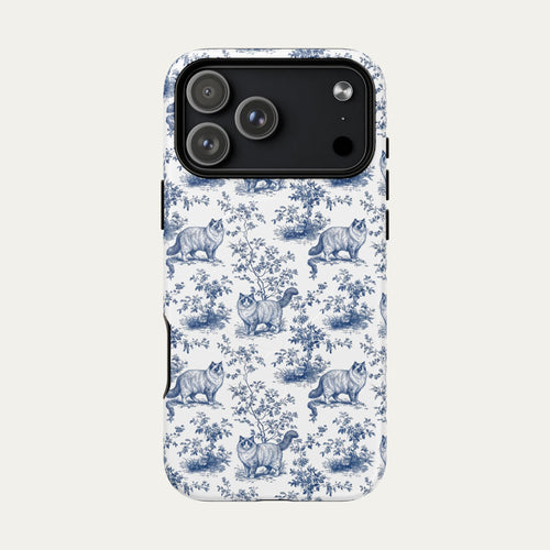 Cat Blue Toile Phone Case
