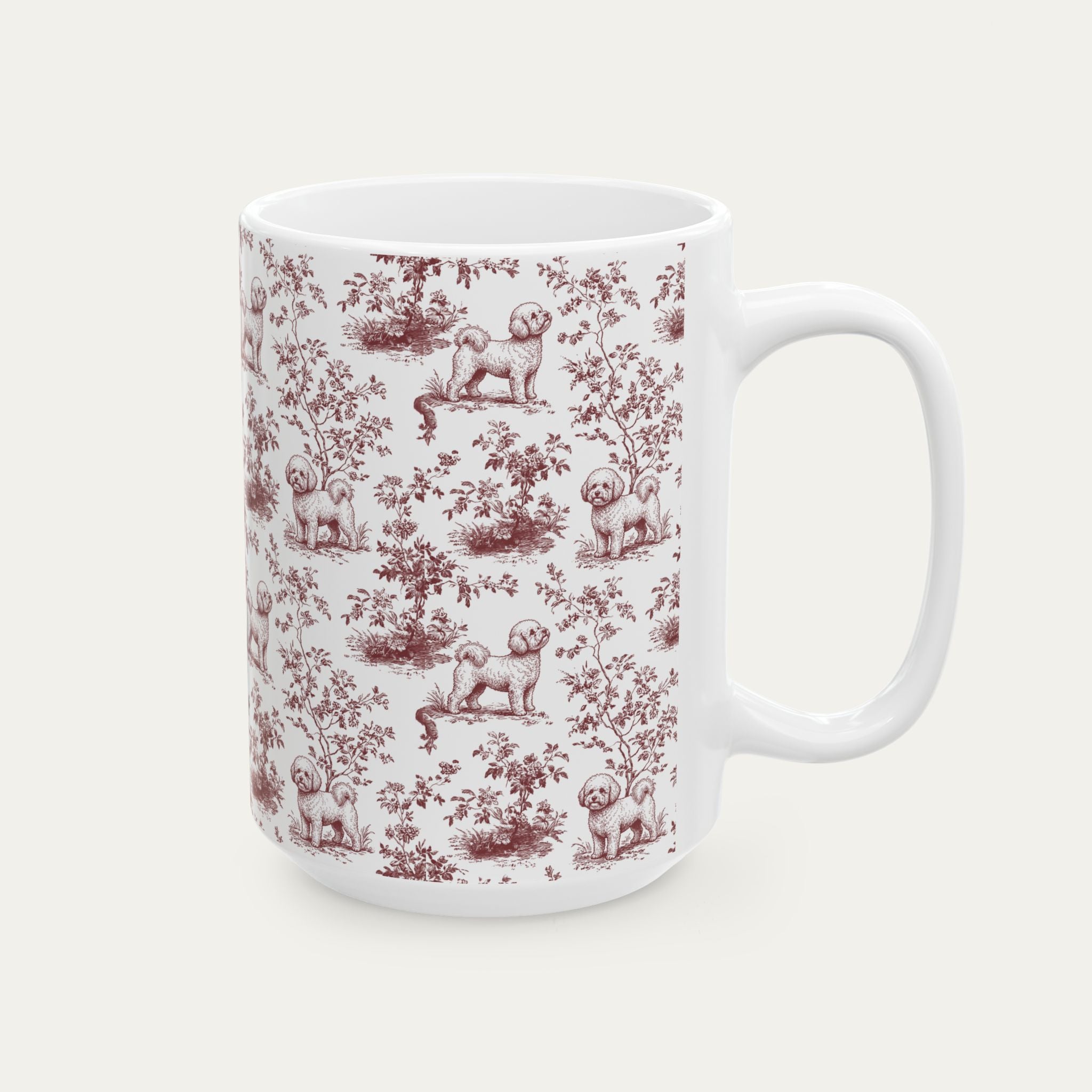 Bichon Frise Burgundy Toile Mug