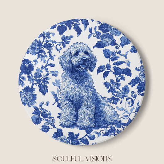 Labradoodle Ceramic Coaster French Toile