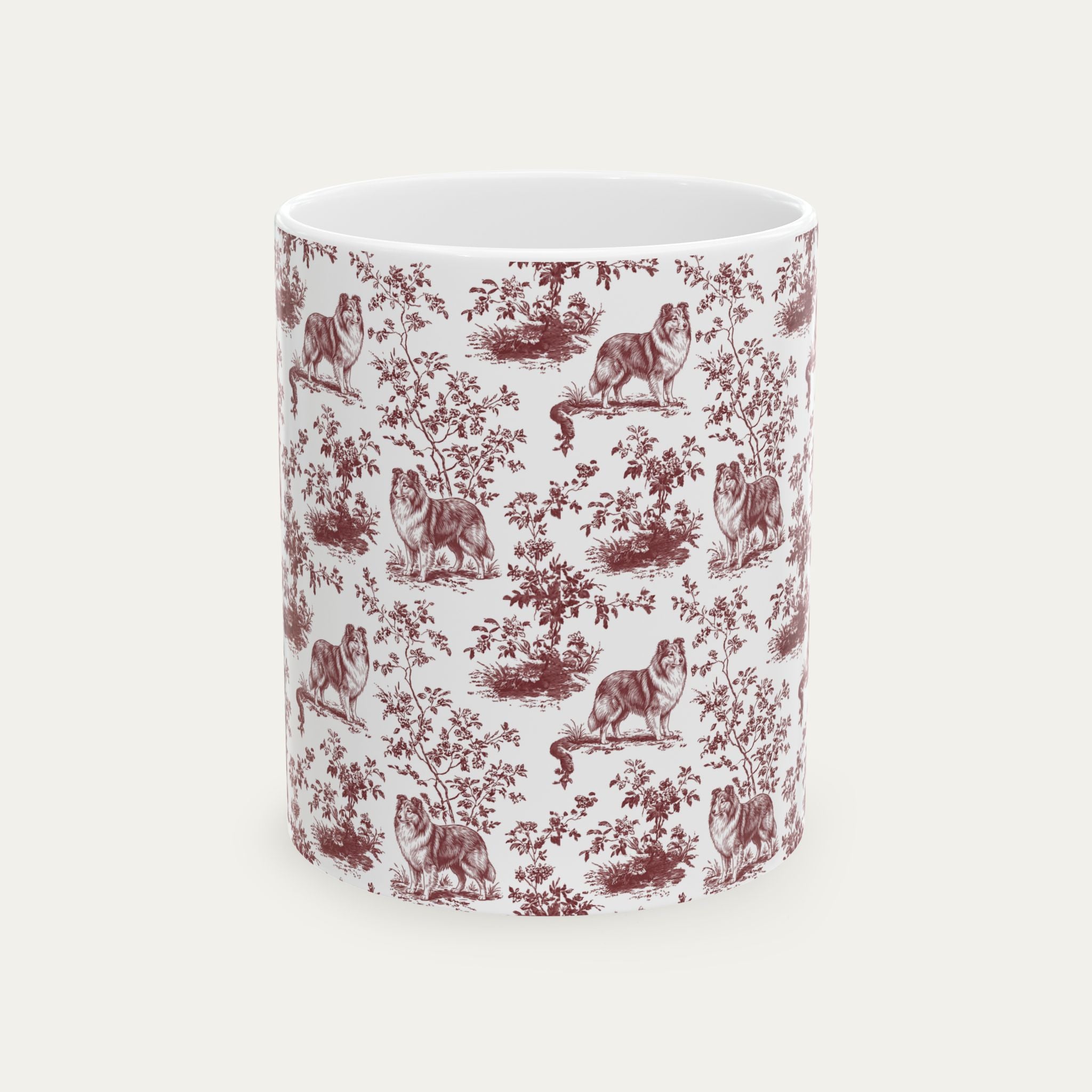 Shetland Sheepdog Burgundy Toile Mug
