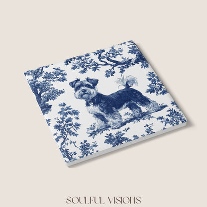 Miniature Schnauzer French Blue Toile Ceramic Coaster