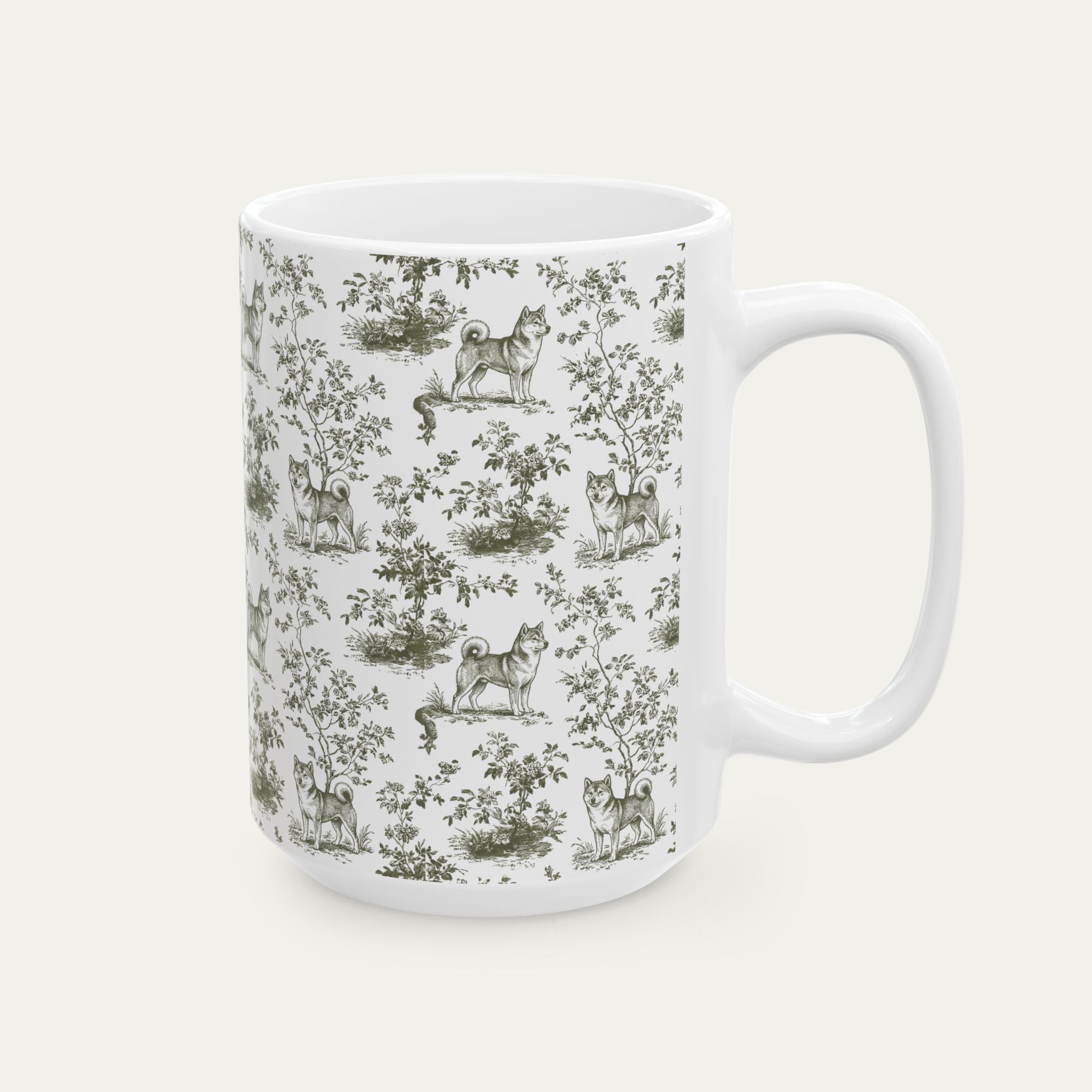 Shiba Inu Sage Green Toile Mug