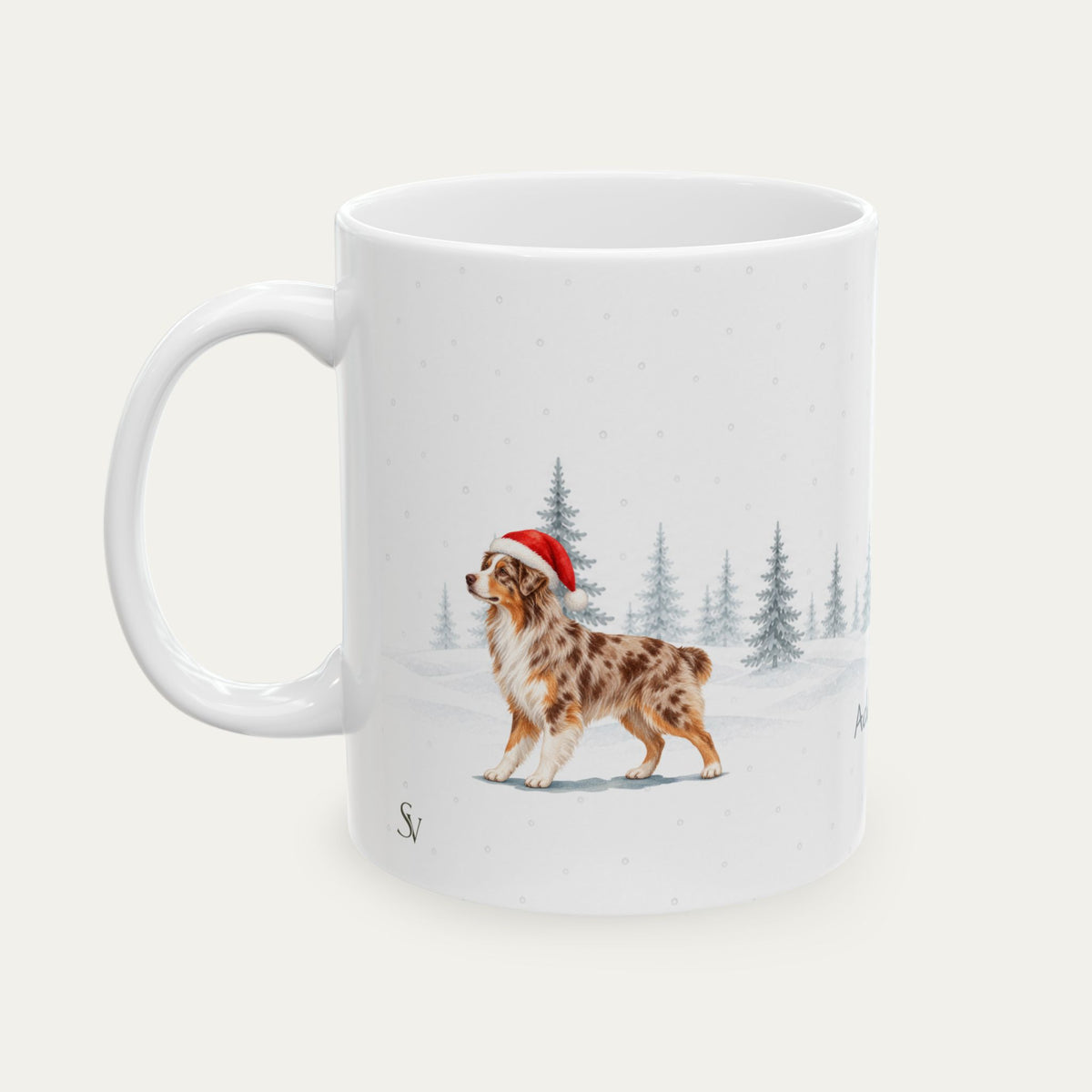 Custom Australian Shepherd Red Merle Christmas Santa Hat Mug