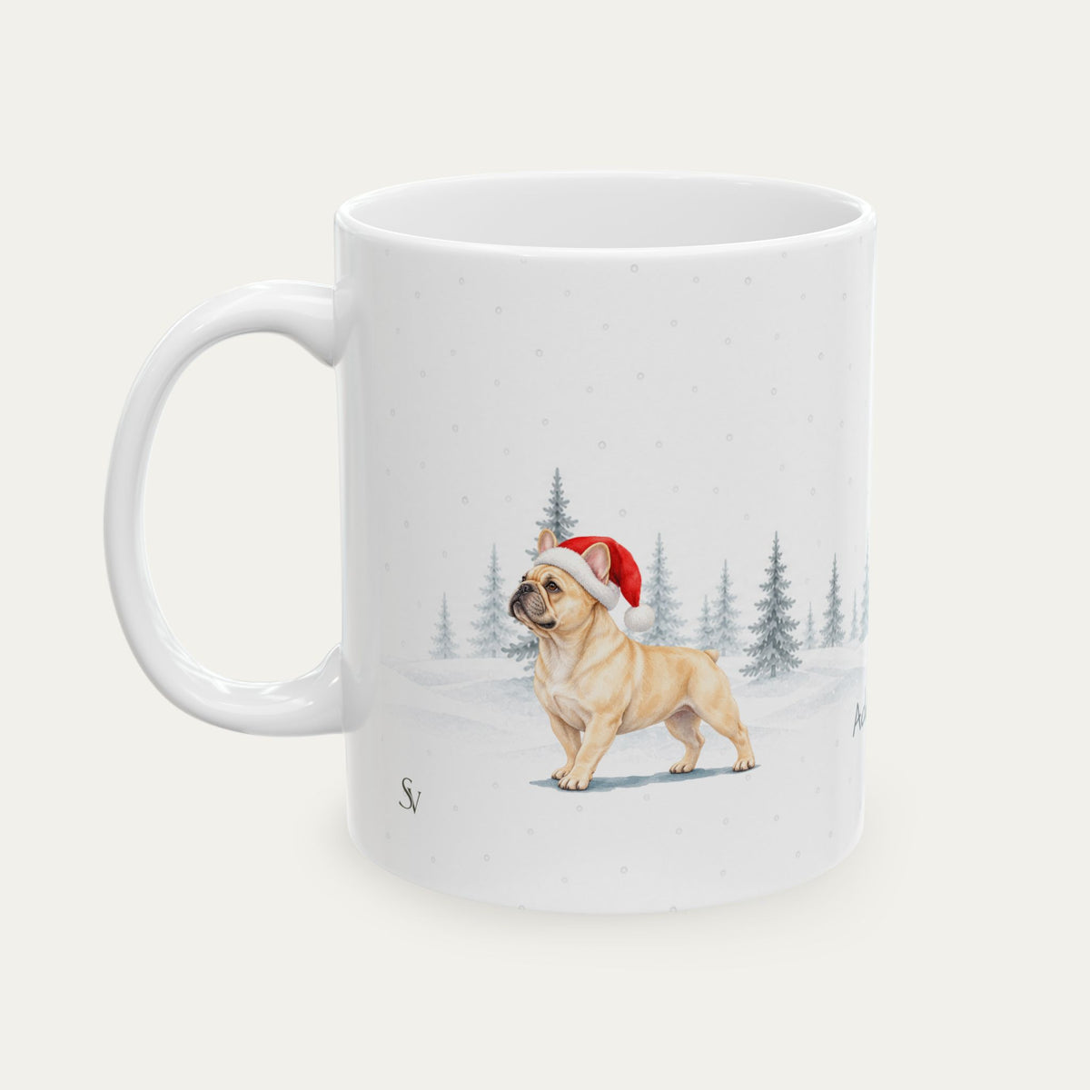 Custom French Bulldog Cream  Christmas Santa Hat Mug