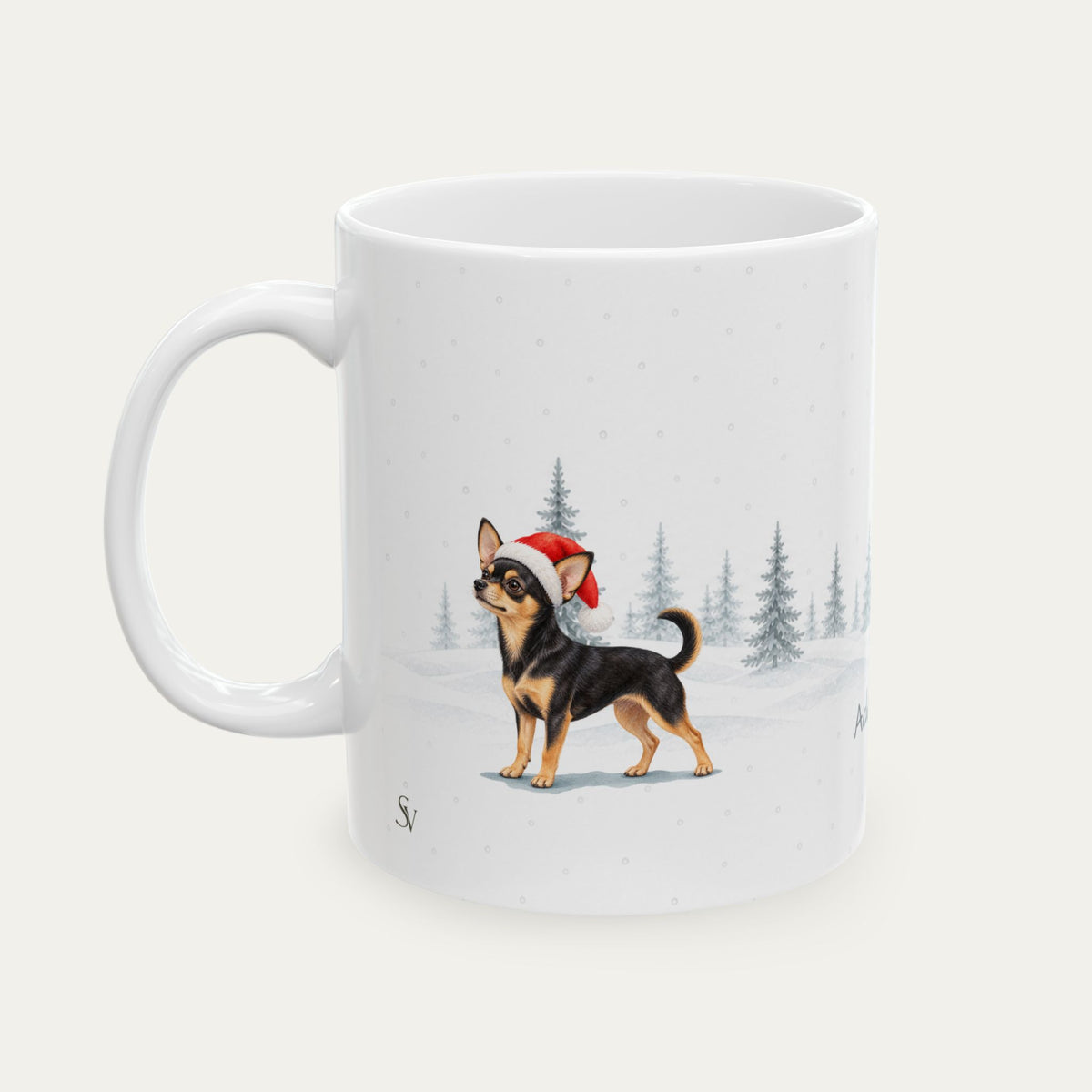 Custom Chihuahua  Black and Tan Christmas Santa Hat Mug