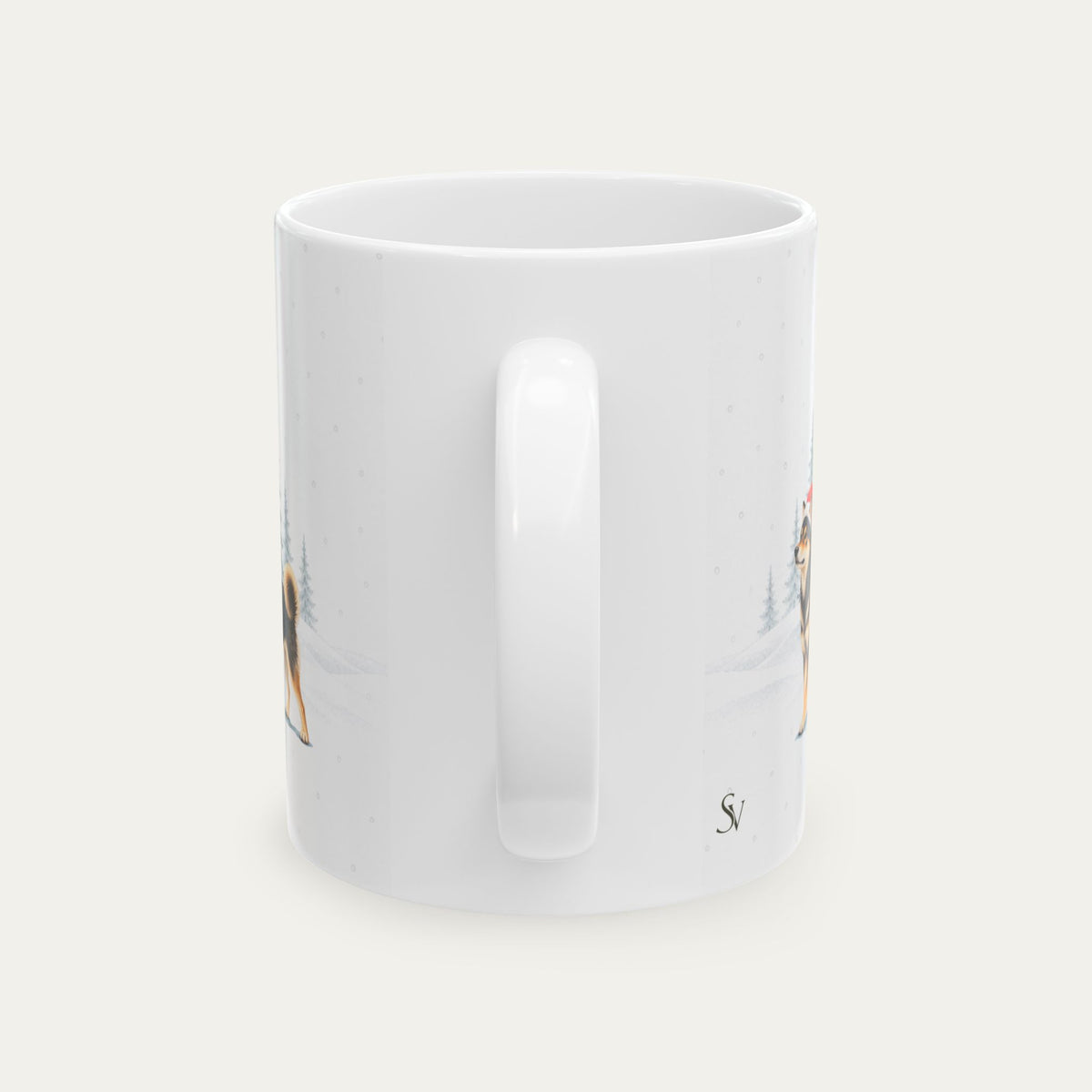 Custom Shiba Inu Black and Tan Christmas Santa Hat Mug