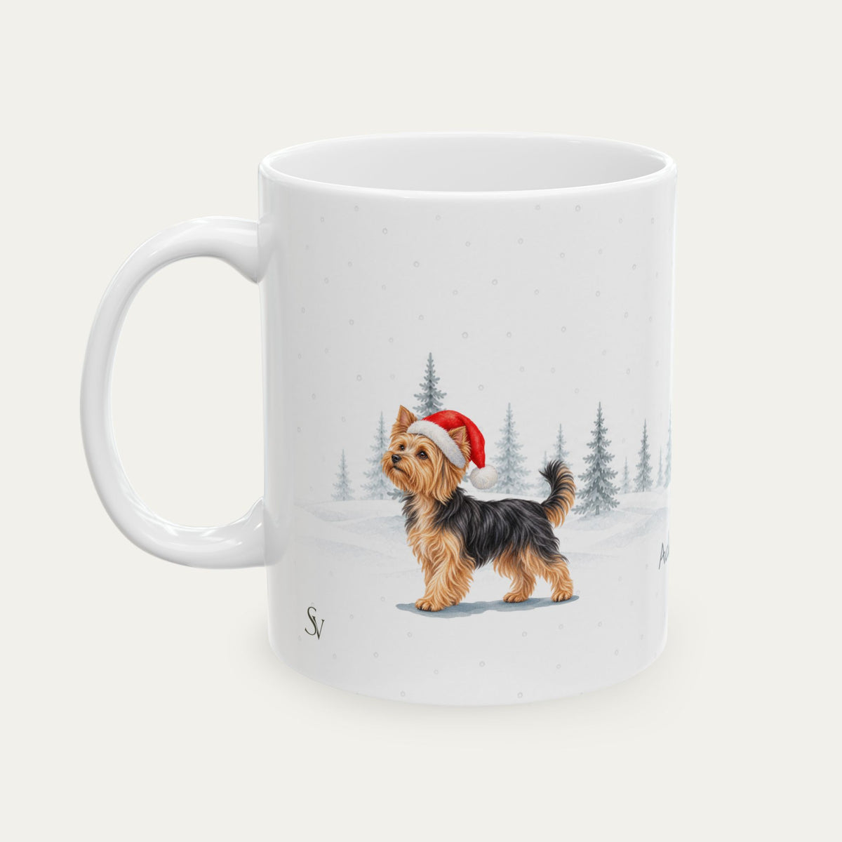 Custom Yorshire Terrier Black and Tan Christmas Santa Hat Mug