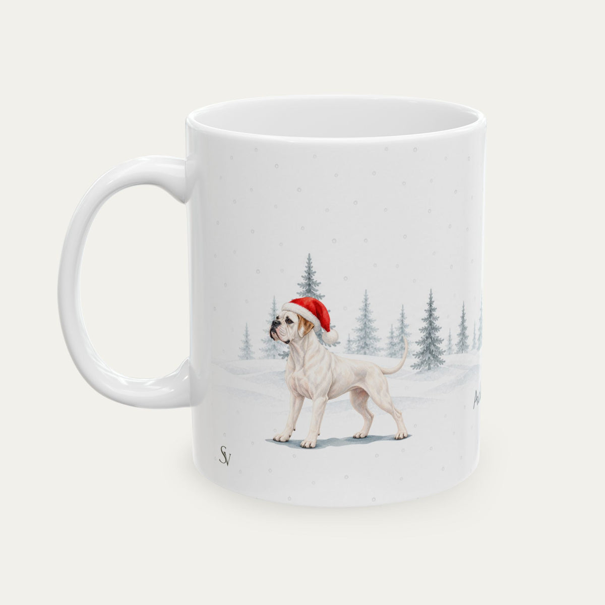 Custom Boxer  White  Christmas Santa Hat Mug
