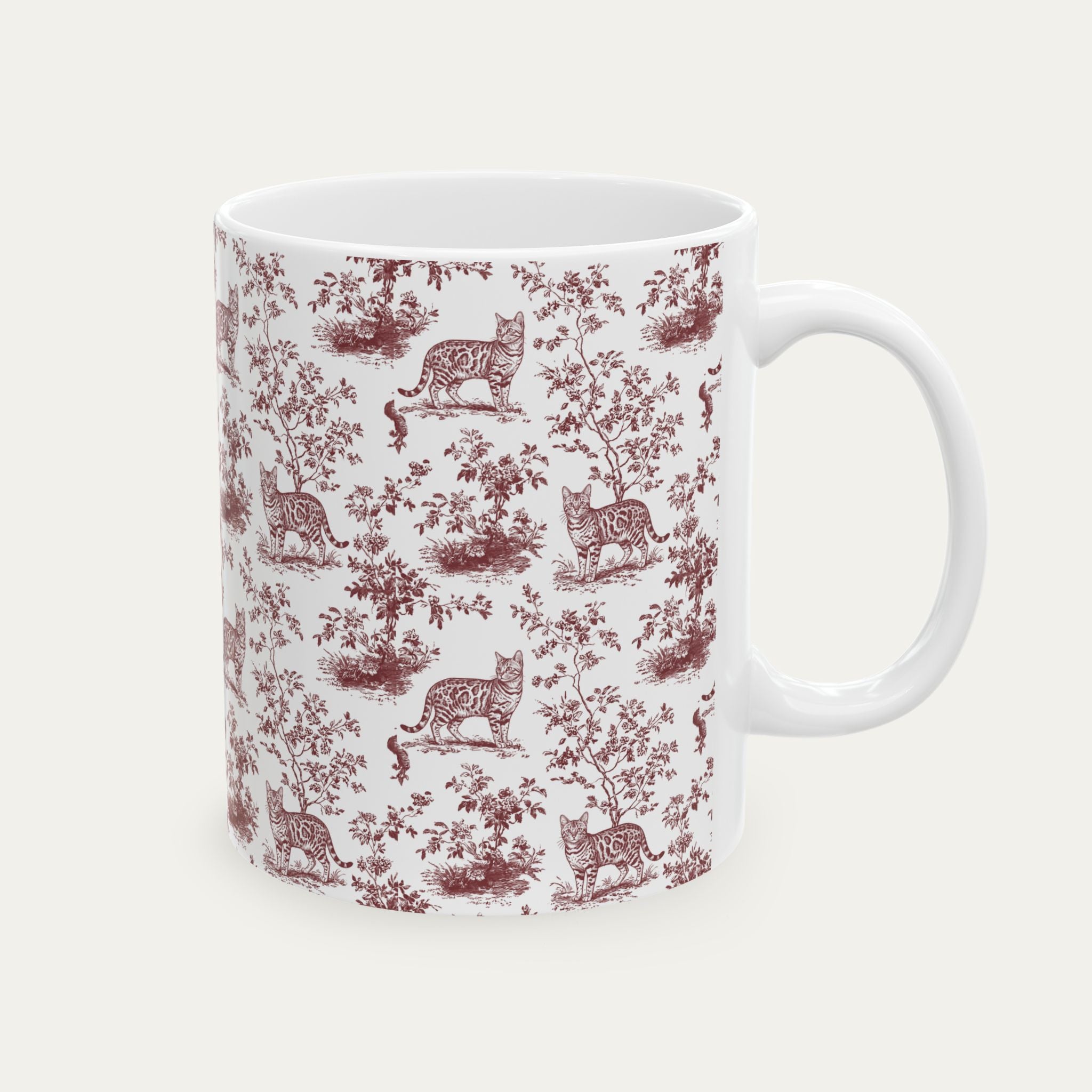 Bengal Cat Burgundy Toile Mug