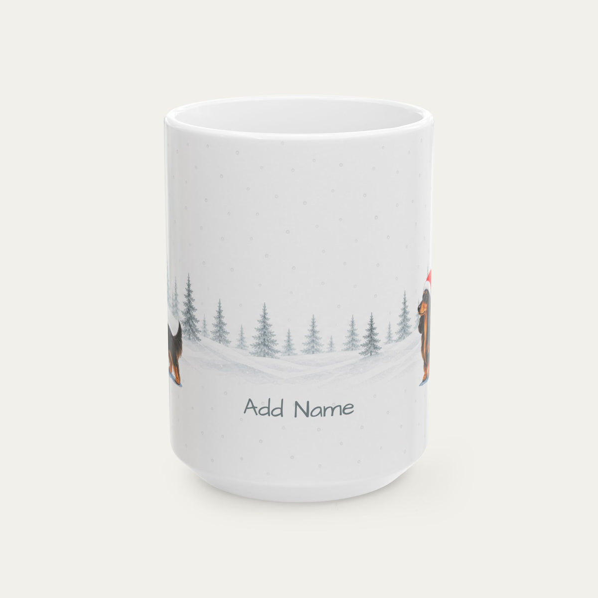 Custom Dachshubd Longhaired Black and Tan  Christmas Santa Hat Mug
