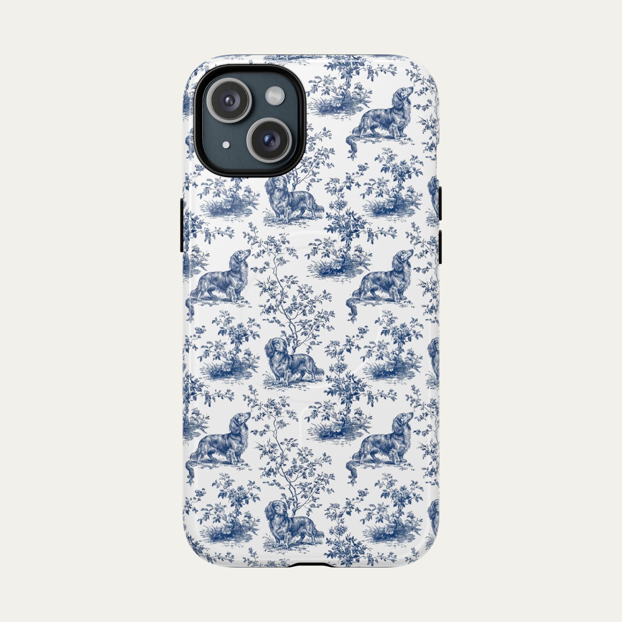 Dachshund Longhaired Blue Toile Phone case