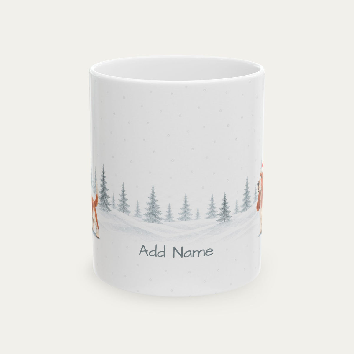Custom Basset Hound Red and White Christmas Santa Hat Mug