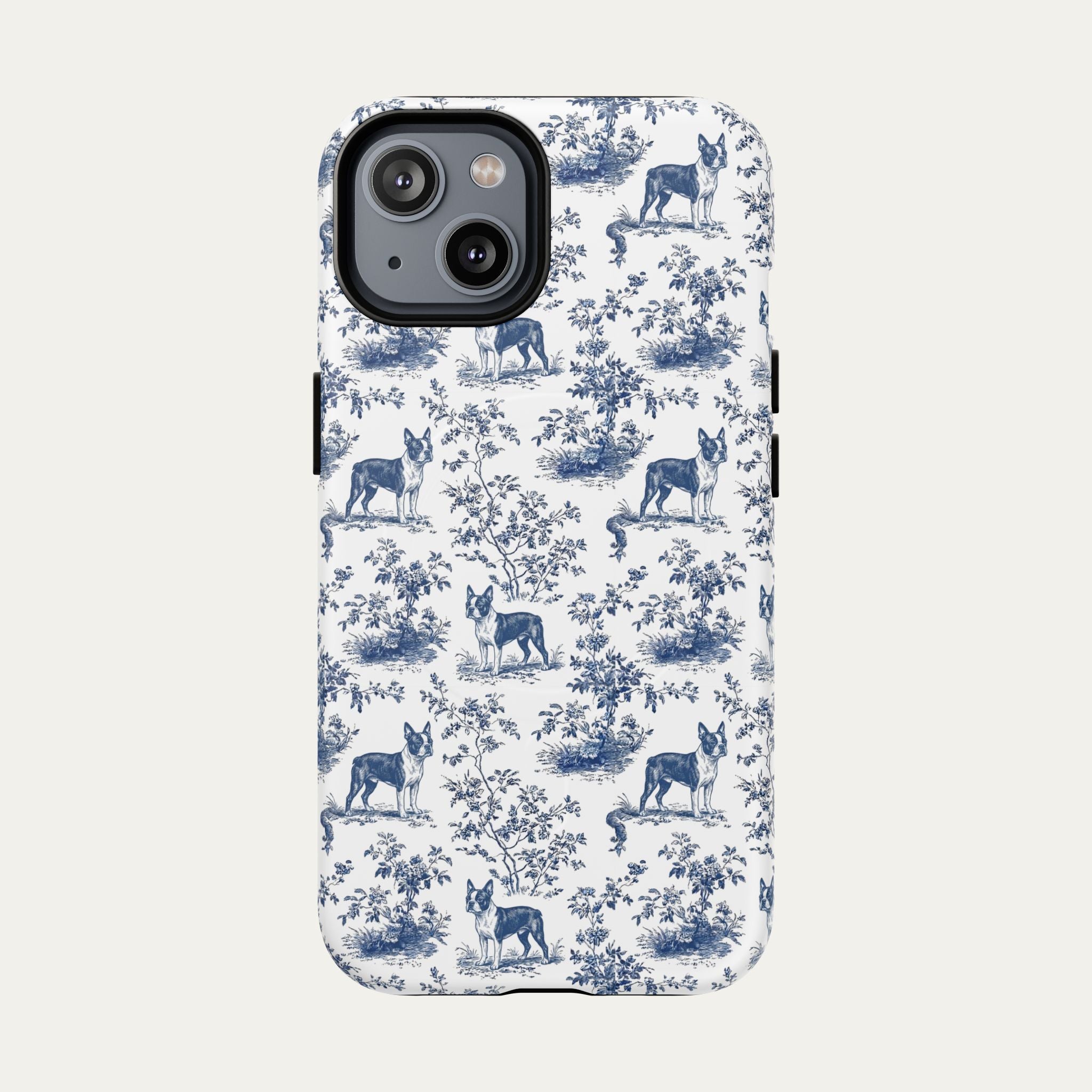 Boston Terrier Blue Toile Phone case