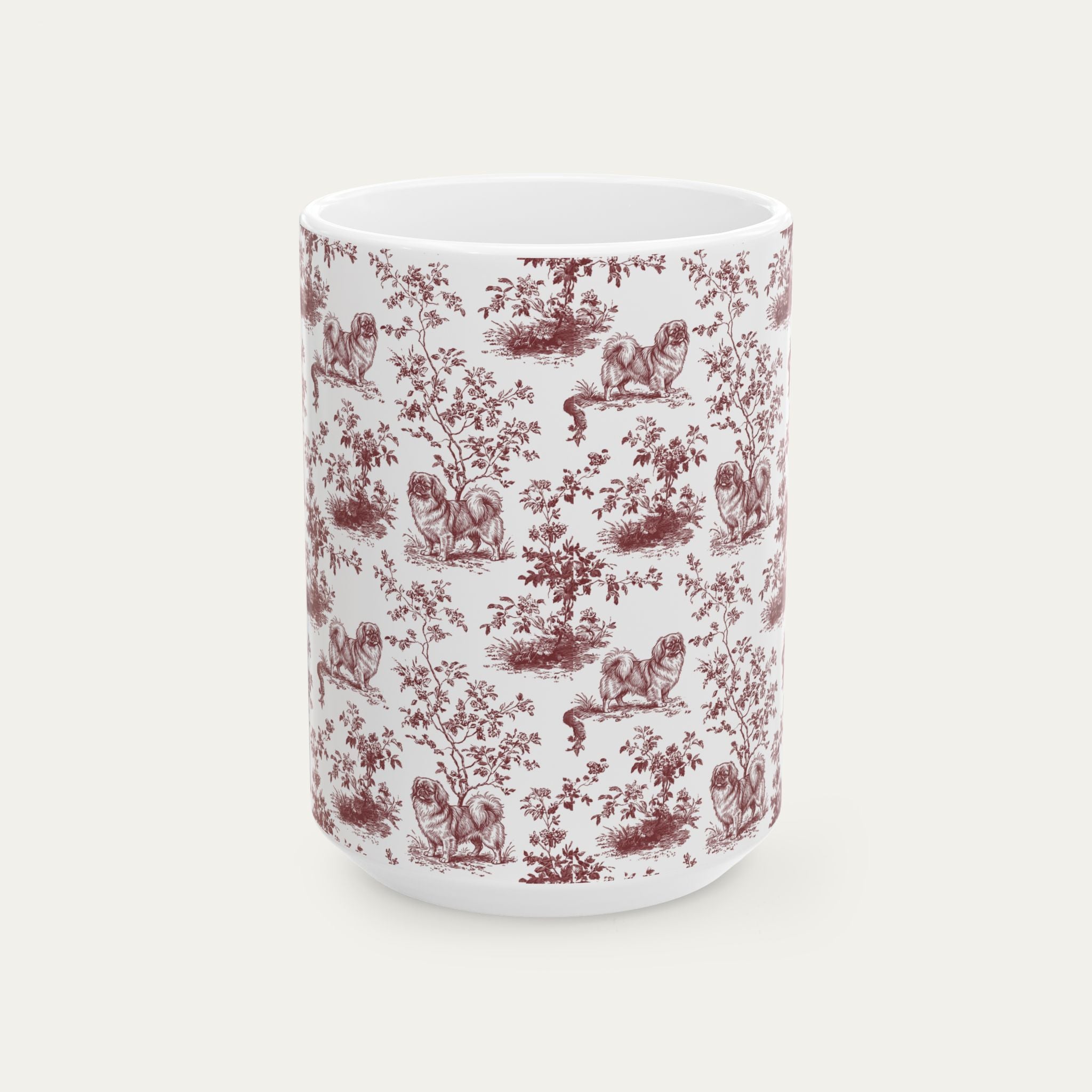 Pekingese Burgundy Toile Mug
